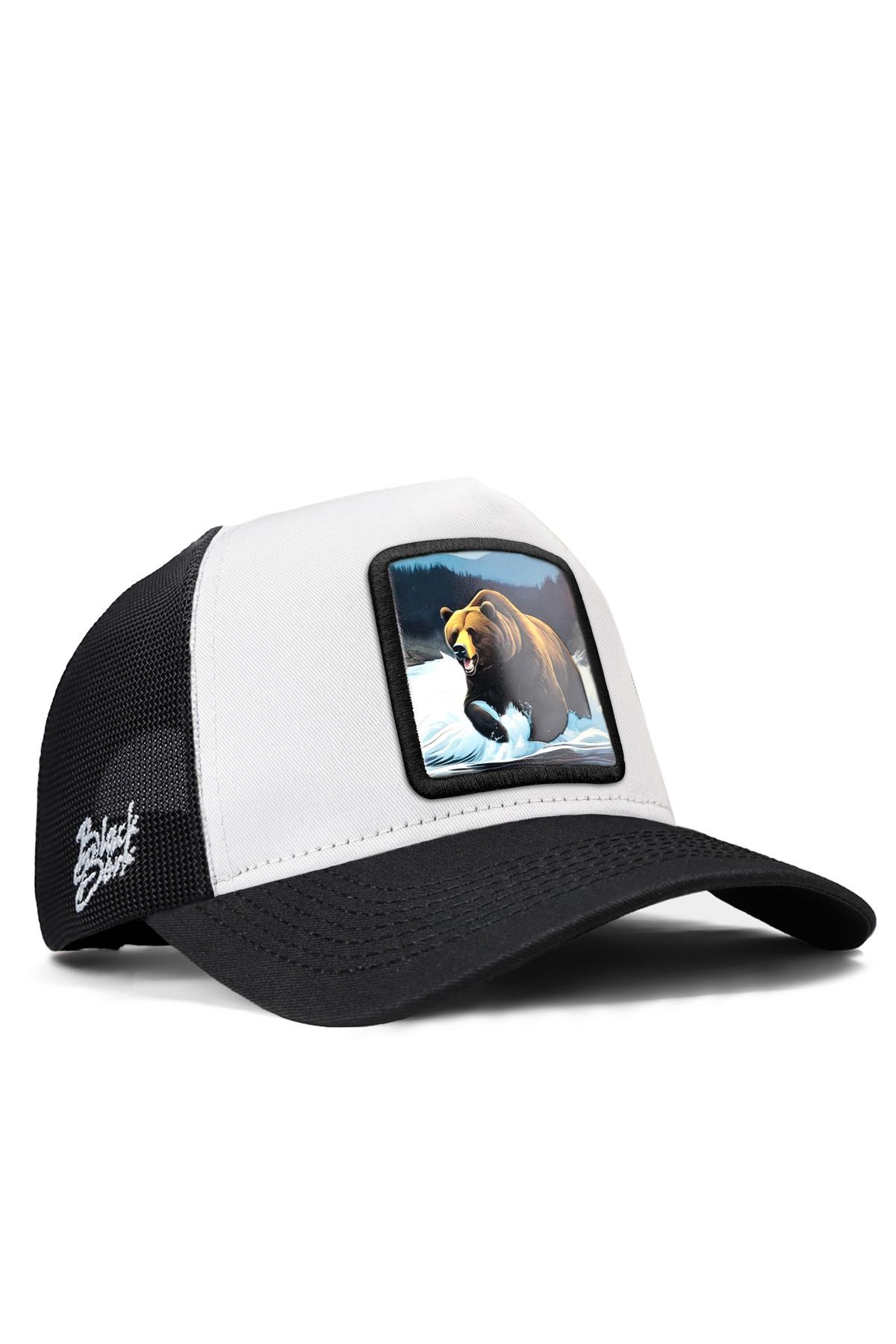 Ayı Logolu Siyah-Beyaz Trucker Şapka