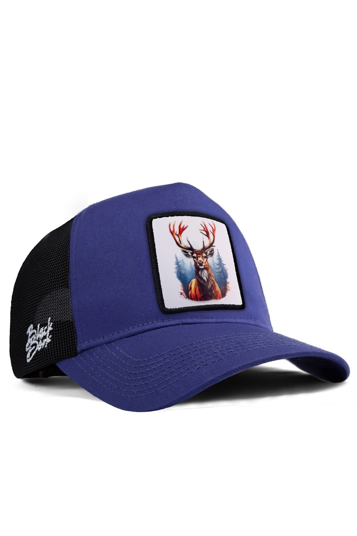 Geyik Logolu Siyah-Mavi Trucker Şapka