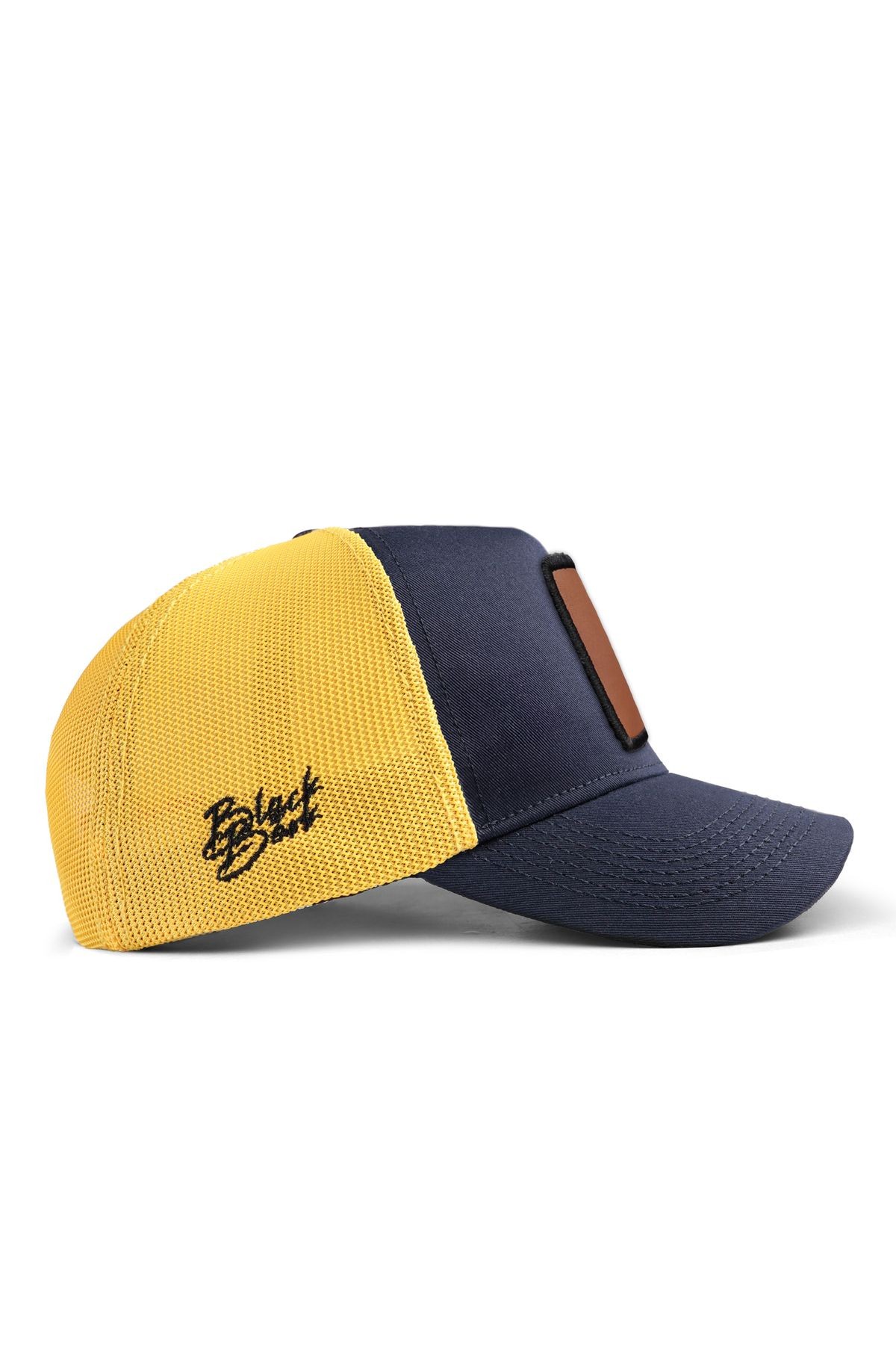 Hustle Logolu Koyu Lacivert-Sarı Trucker Şapka
