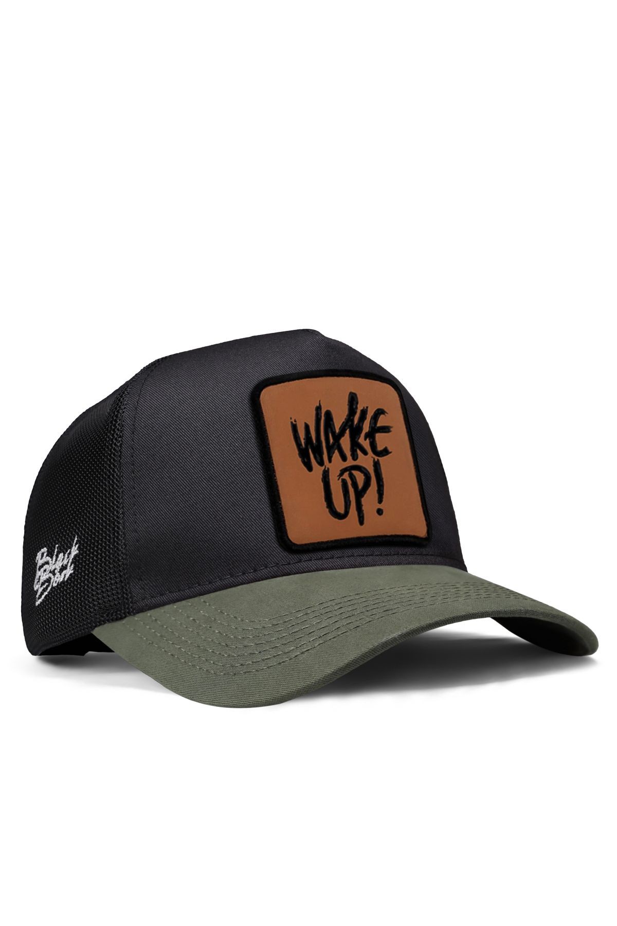 Wake Up Logolu Haki-Siyah Trucker Şapka