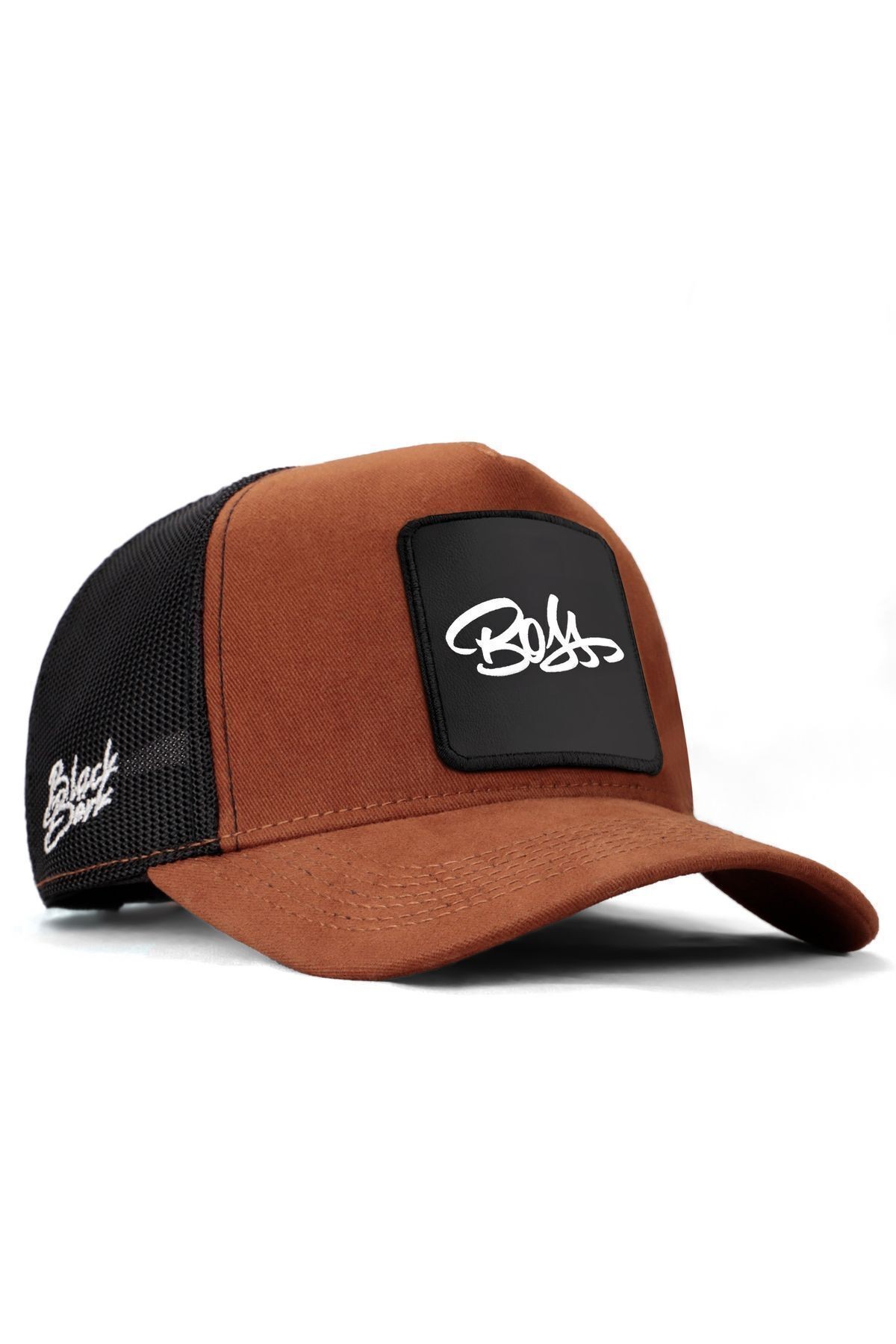 Boss Logolu Camel-Siyah Trucker Şapka