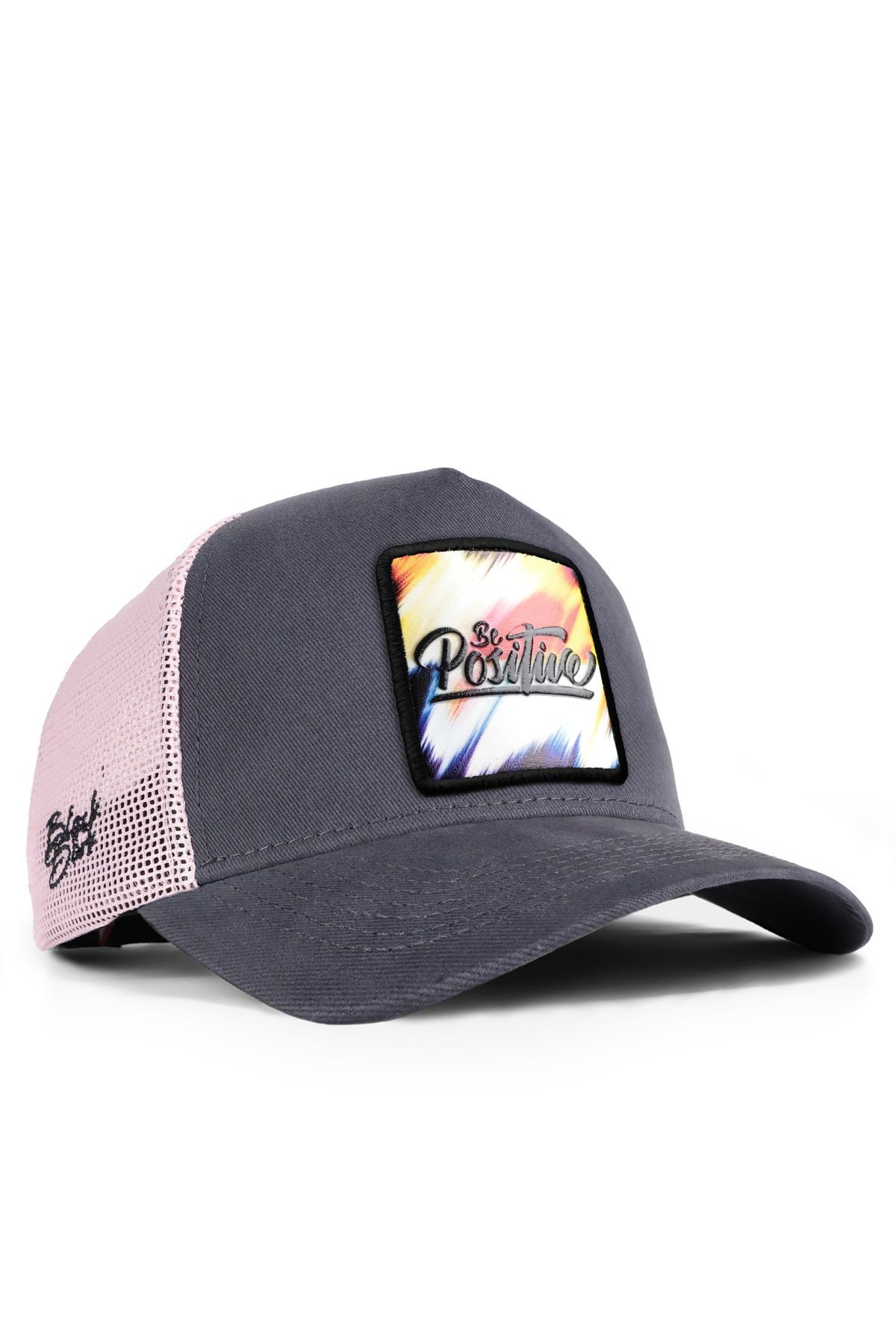Positive Logolu Antrasit-Pembe Trucker Şapka