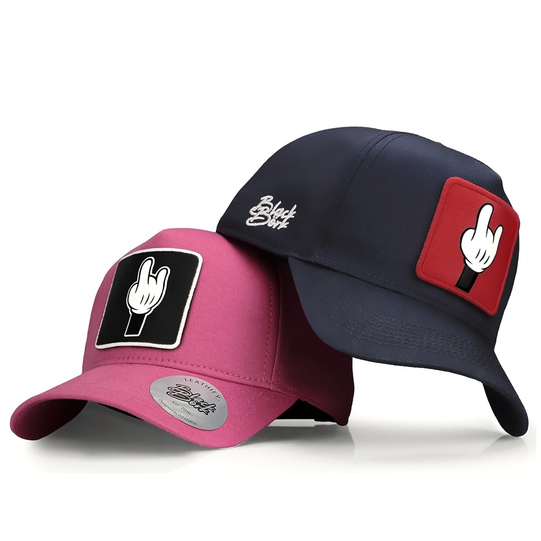 Lacivert-Pembe Şapka (Cap) - Parmak Logolu