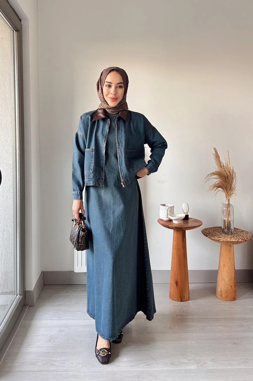 Denim ikili elbise