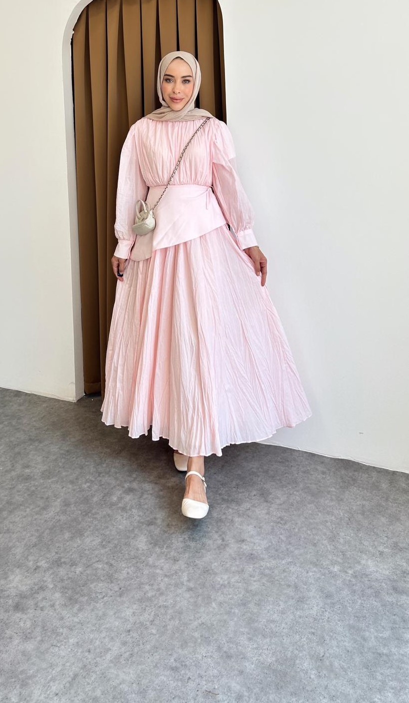 Luna volan elbise - Pembe