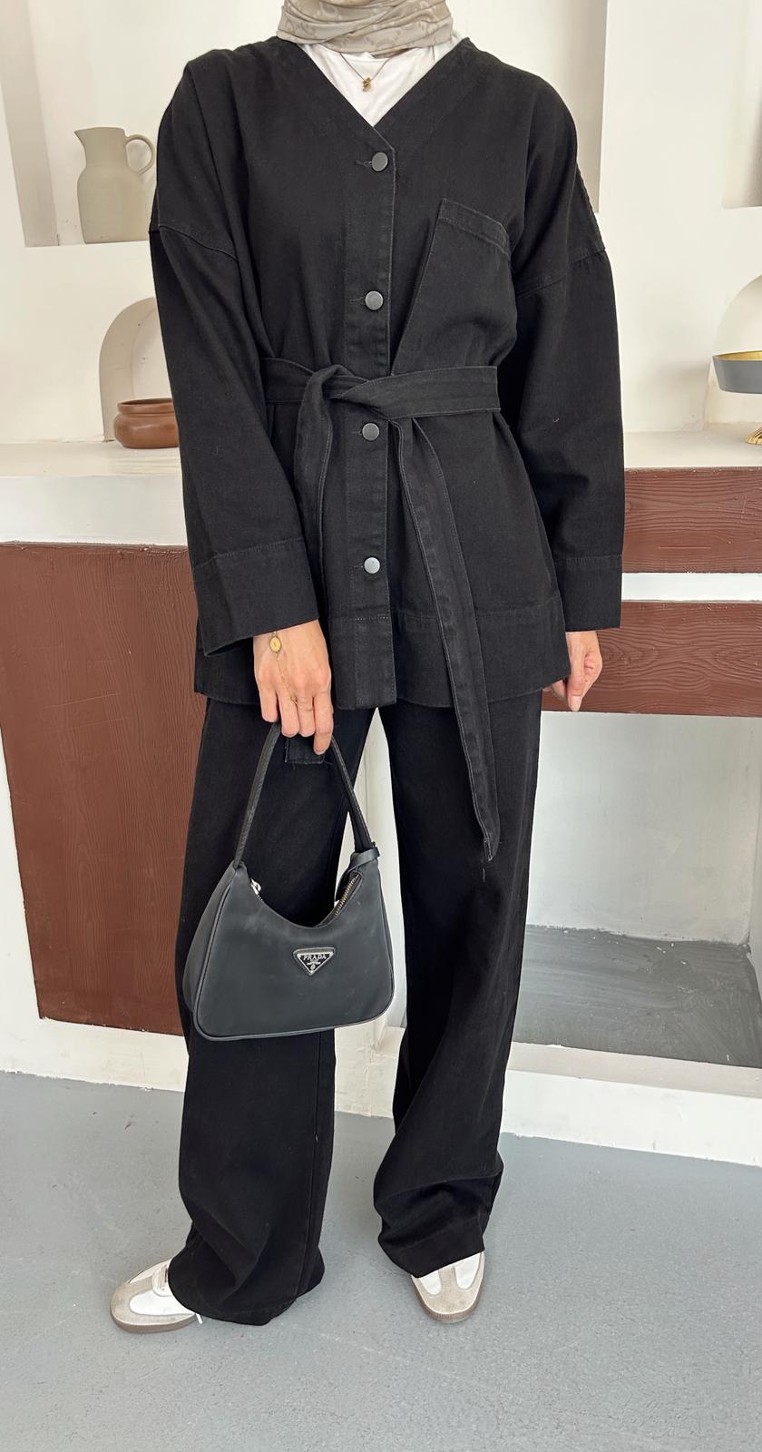 Denim kimono takım - Siyah