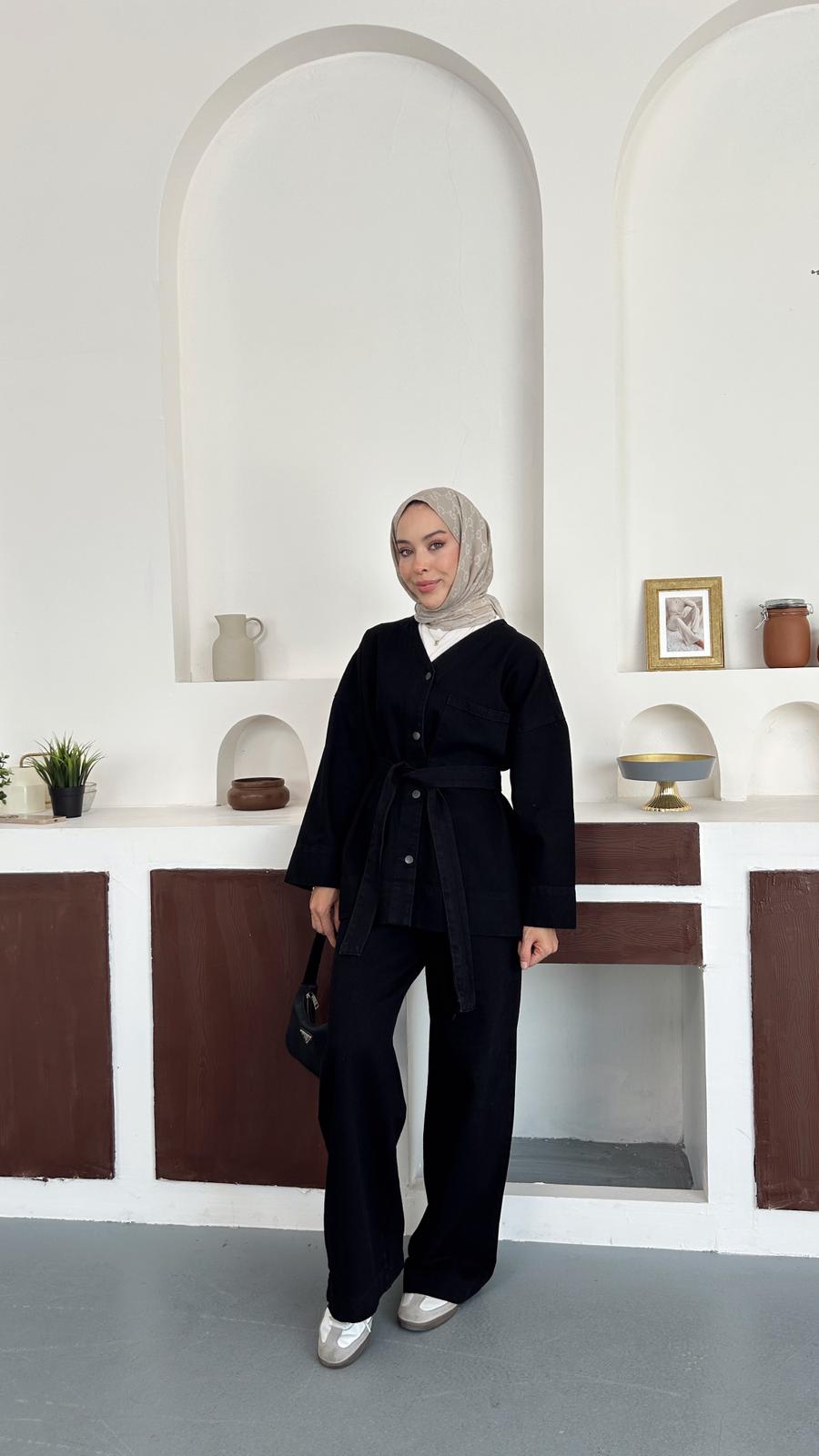 Denim kimono takım - Siyah