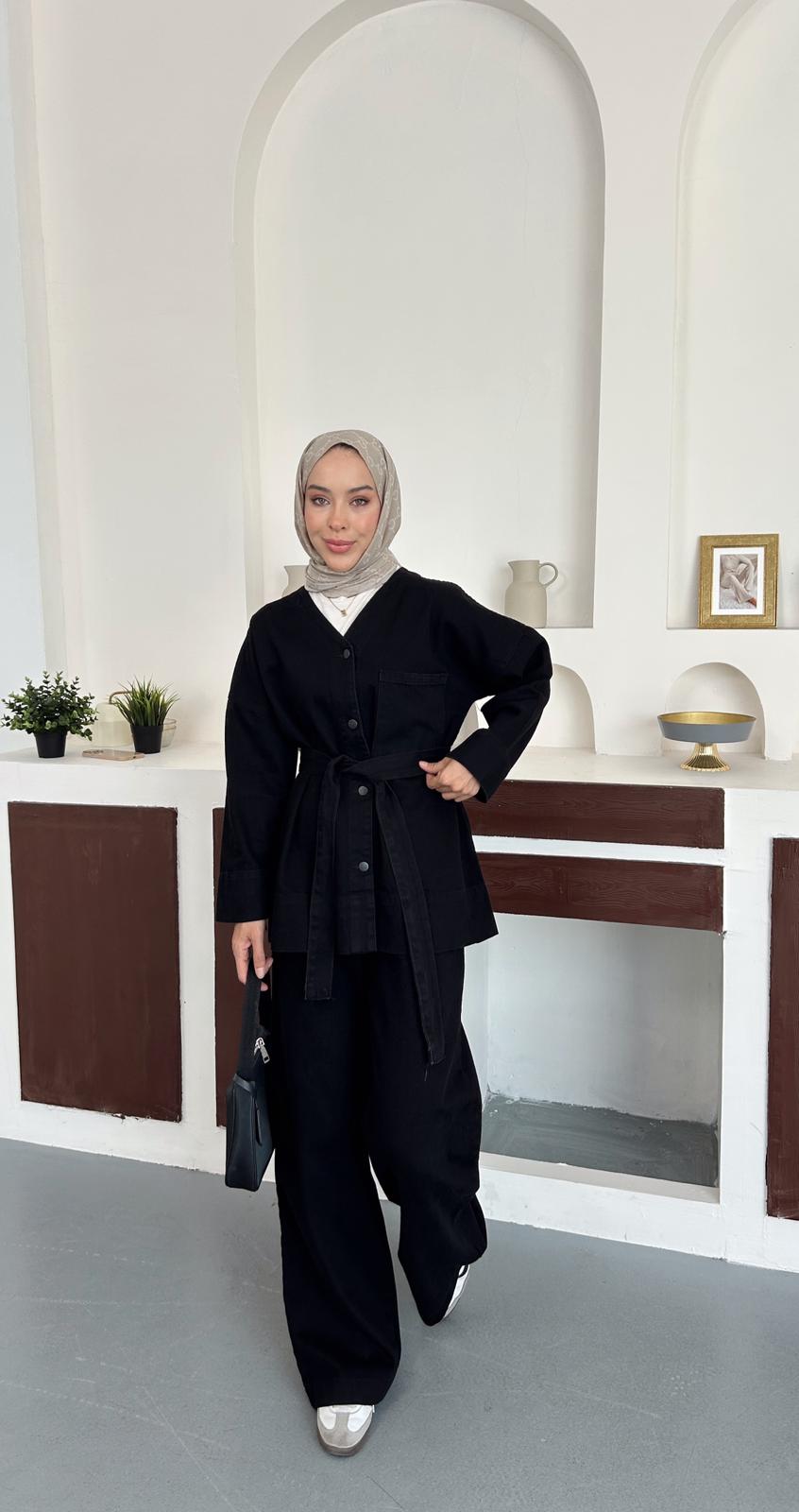Denim kimono takım - Siyah