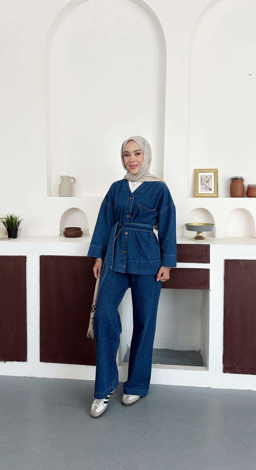 Denim kimono takım - Mavi