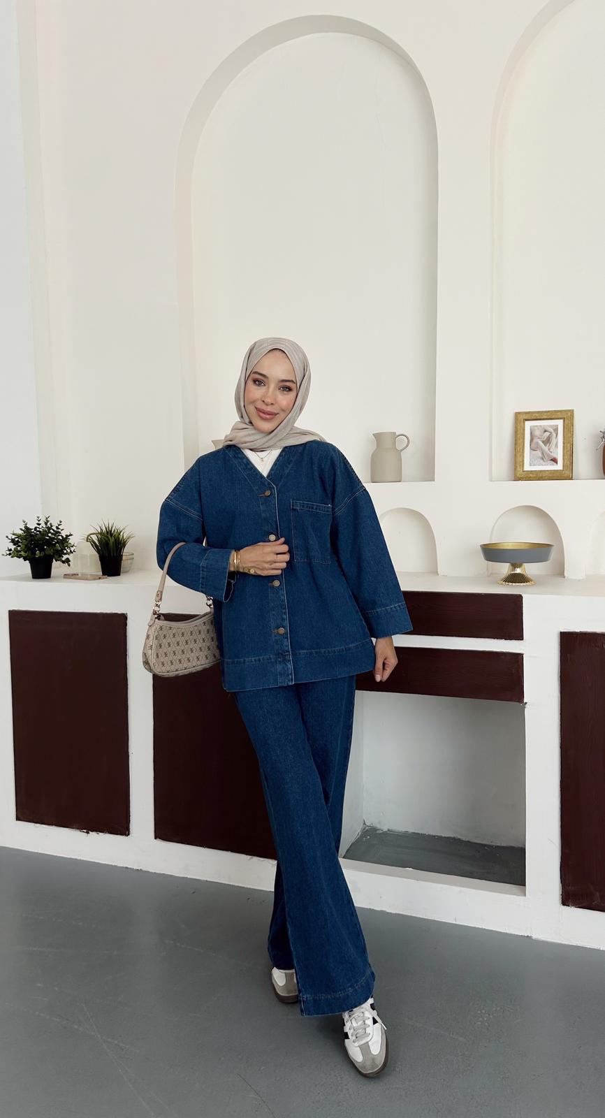 Denim kimono takım - Mavi