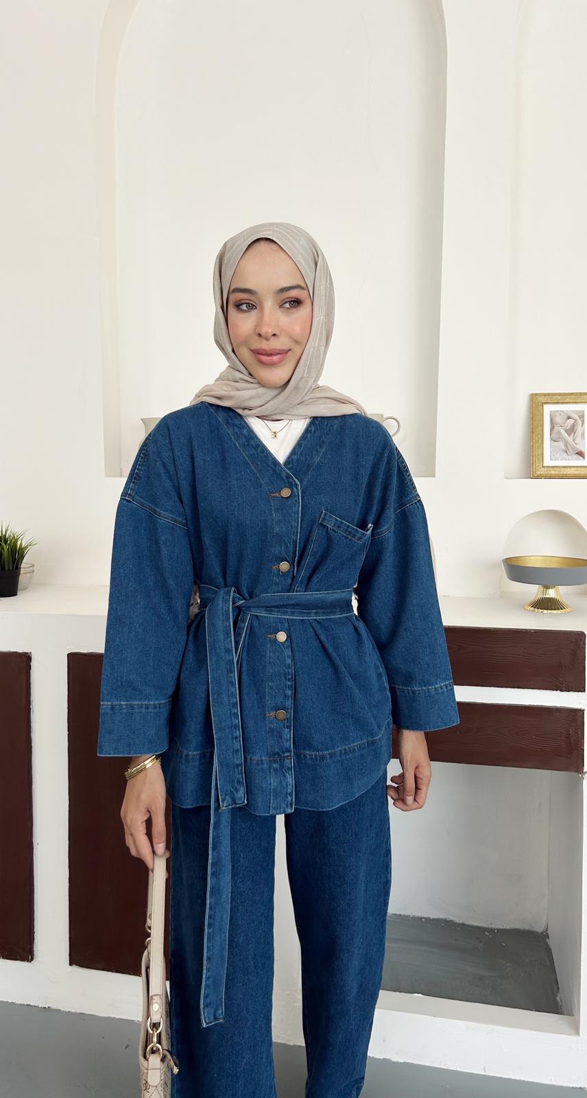 Denim kimono takım - Mavi