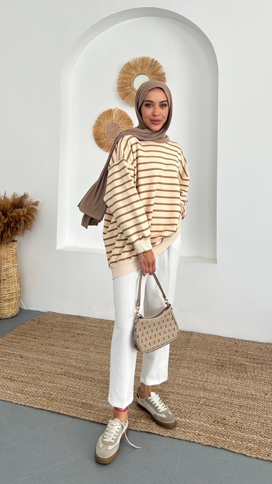OVERSIZE ÇİZGİLİ SWEAT - Lacivert