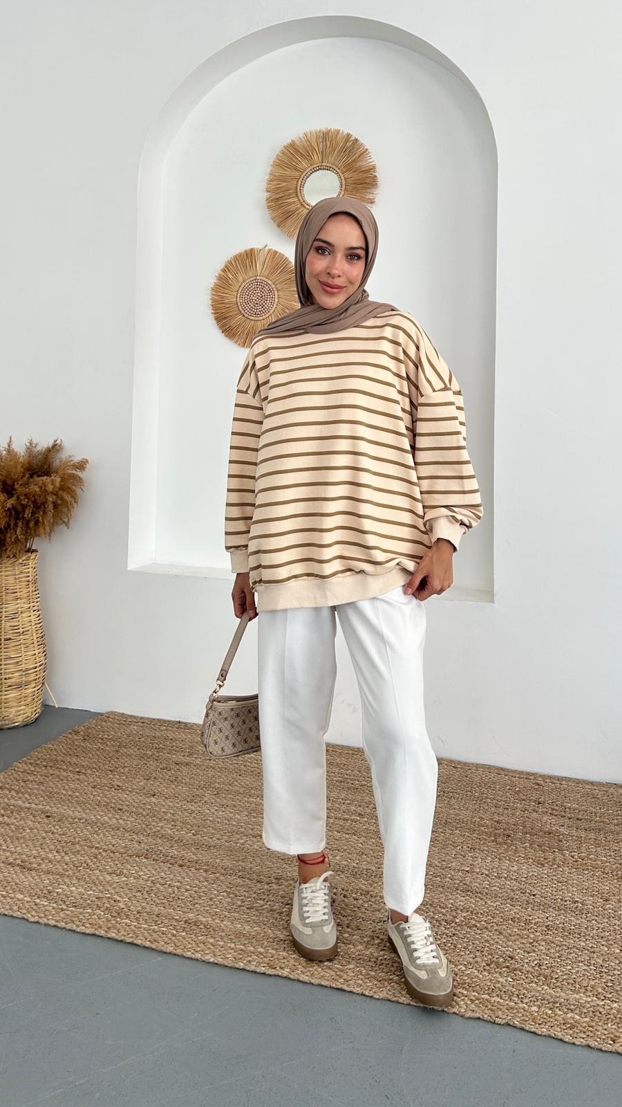 OVERSIZE ÇİZGİLİ SWEAT - Lacivert