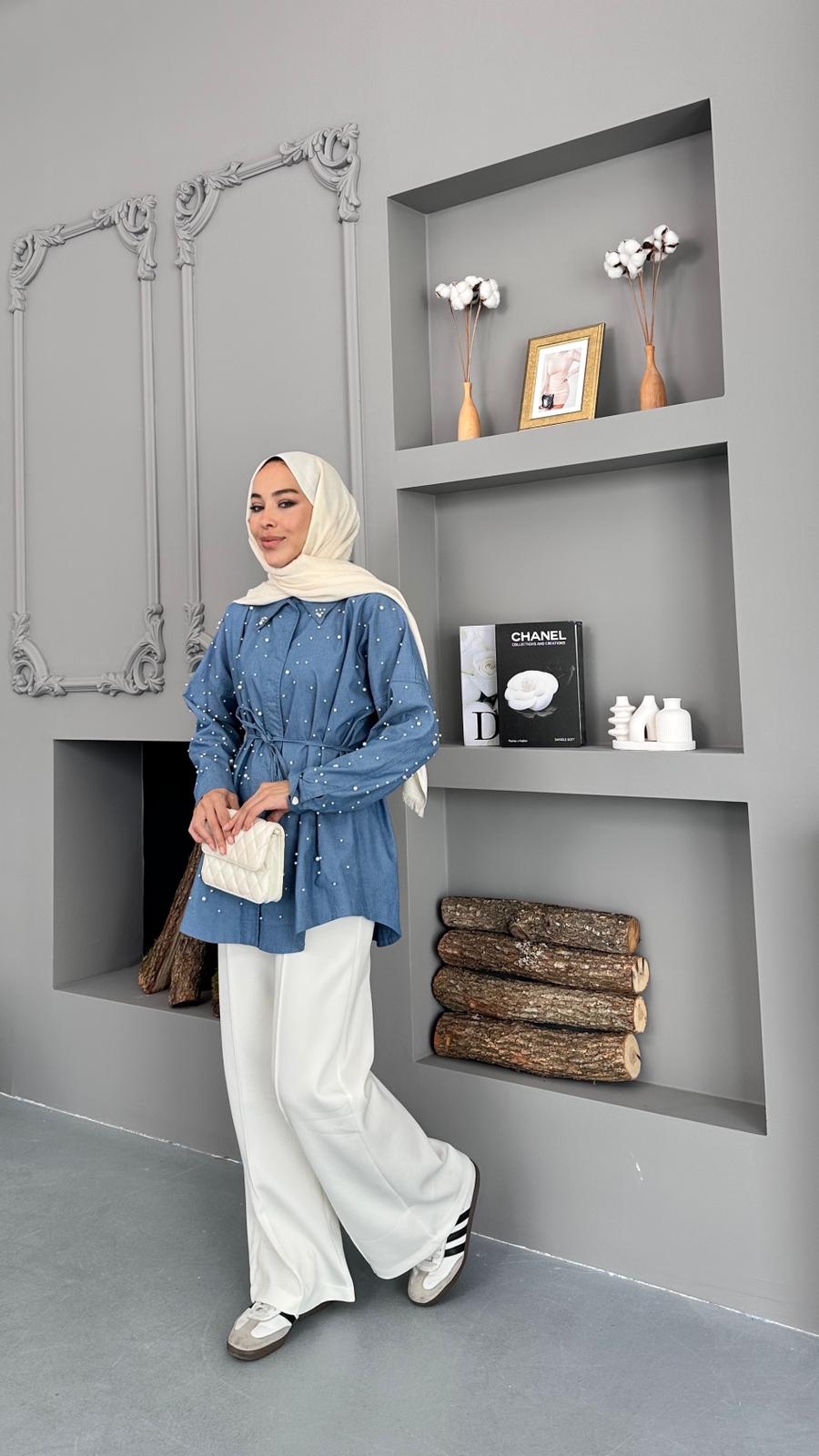 İNCİ DETAYLI TUNİK - Mavi