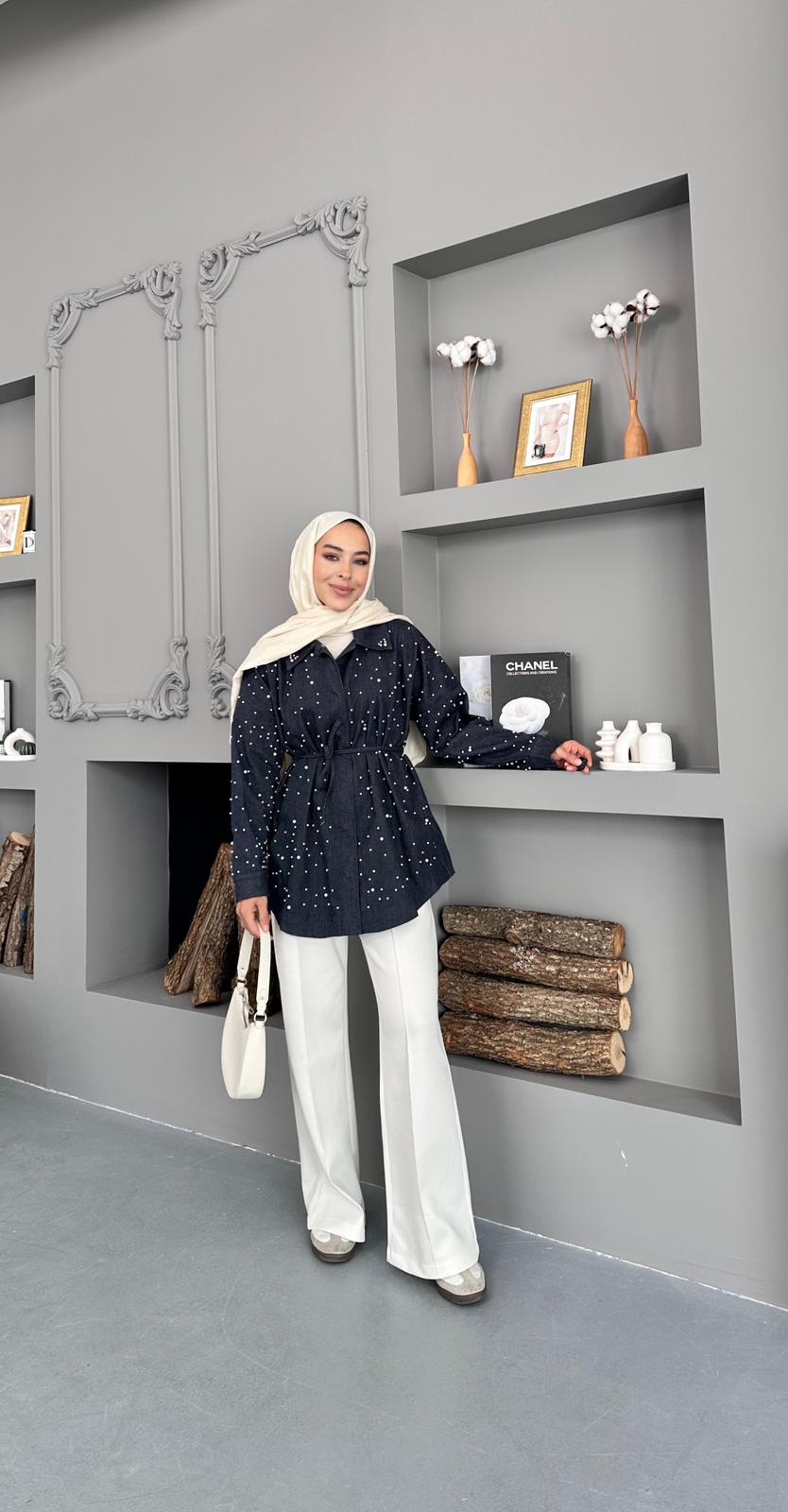 İNCİ DETAYLI TUNİK - Lacivert