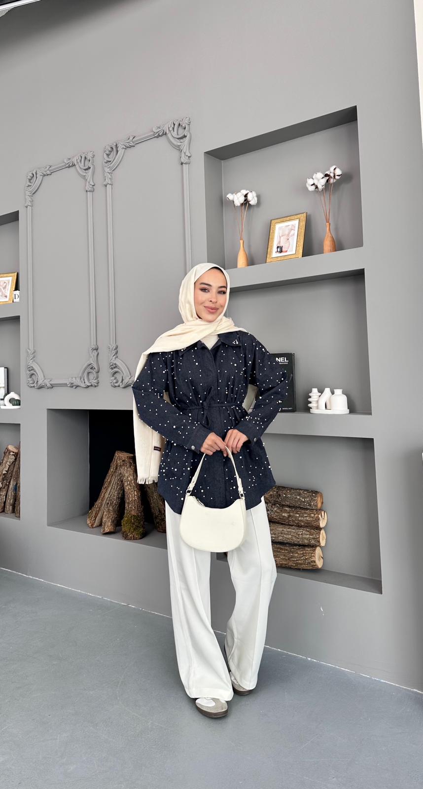 İNCİ DETAYLI TUNİK - Lacivert
