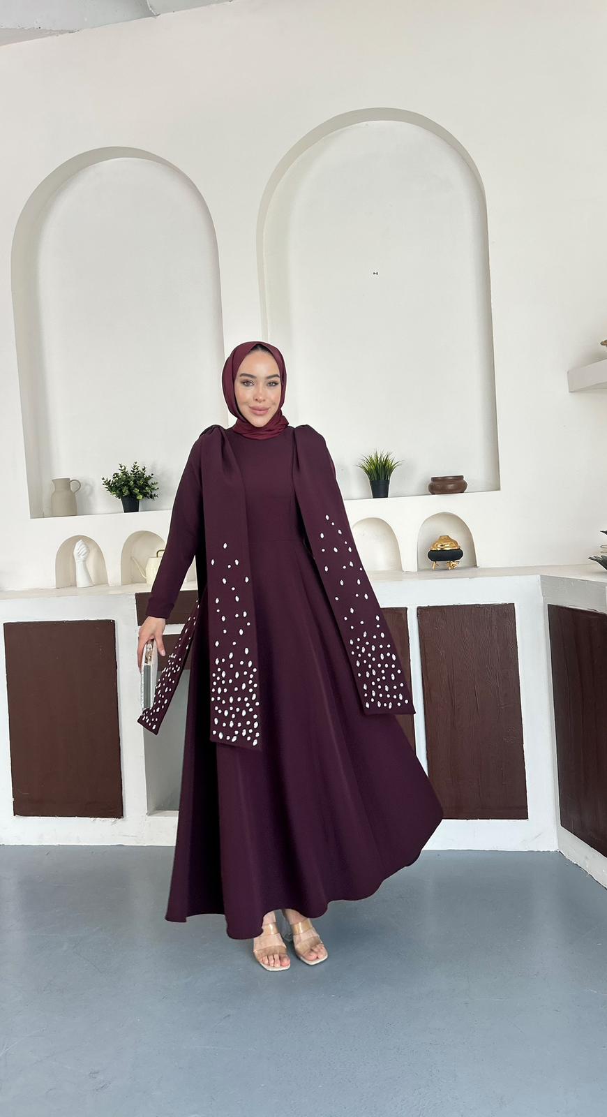 TAŞLI ABİYE  - Bordo