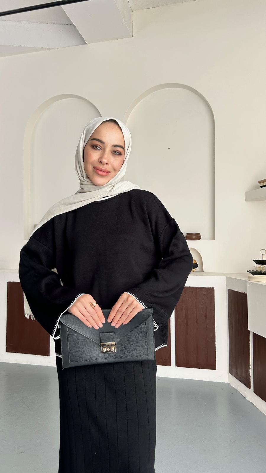 Şerit triko takım - Siyah