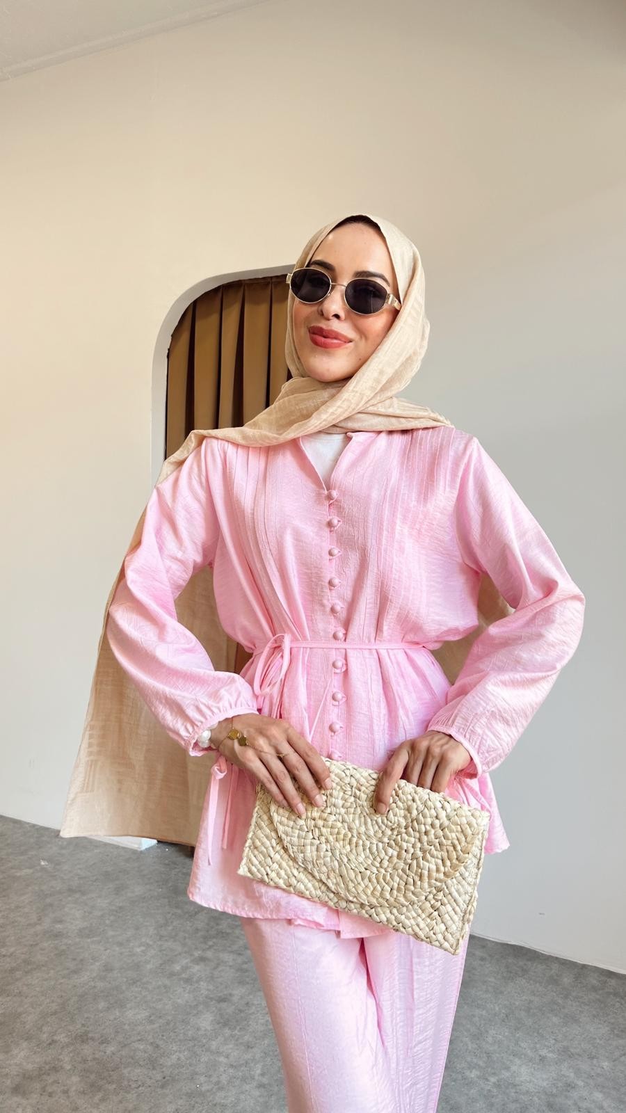 Nervürlü takım - Pembe