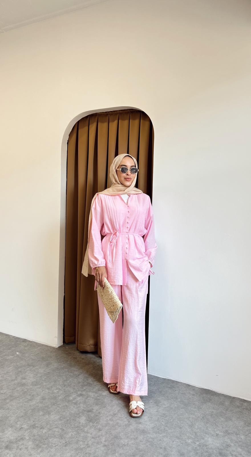 Nervürlü takım - Pembe