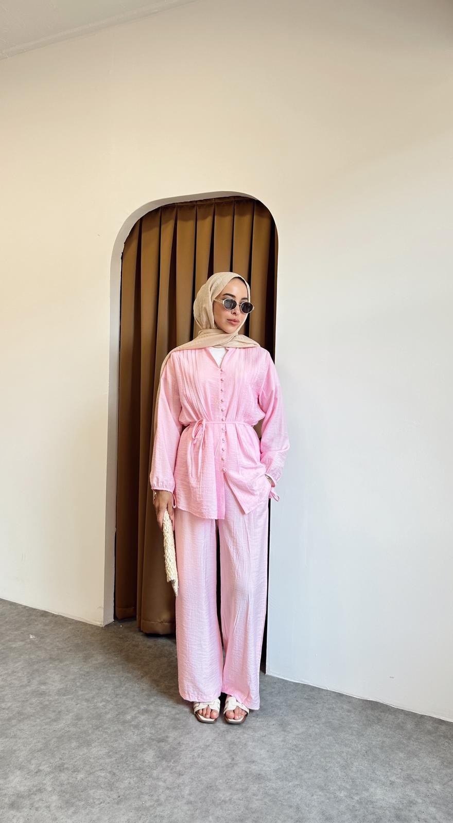 Nervürlü takım - Pembe