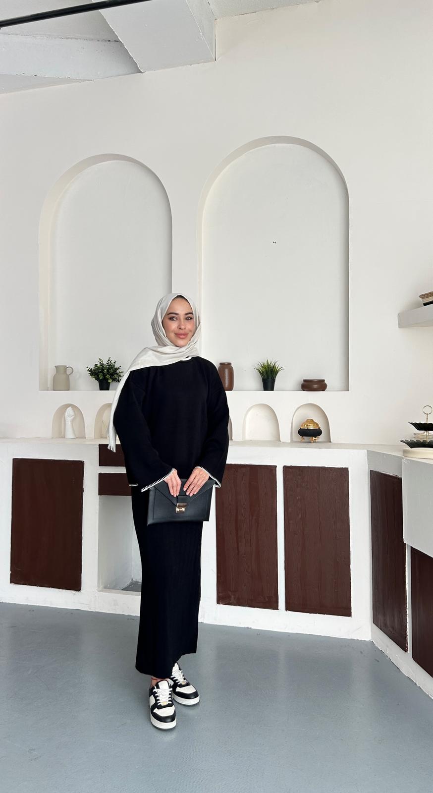 Şerit triko takım - Siyah