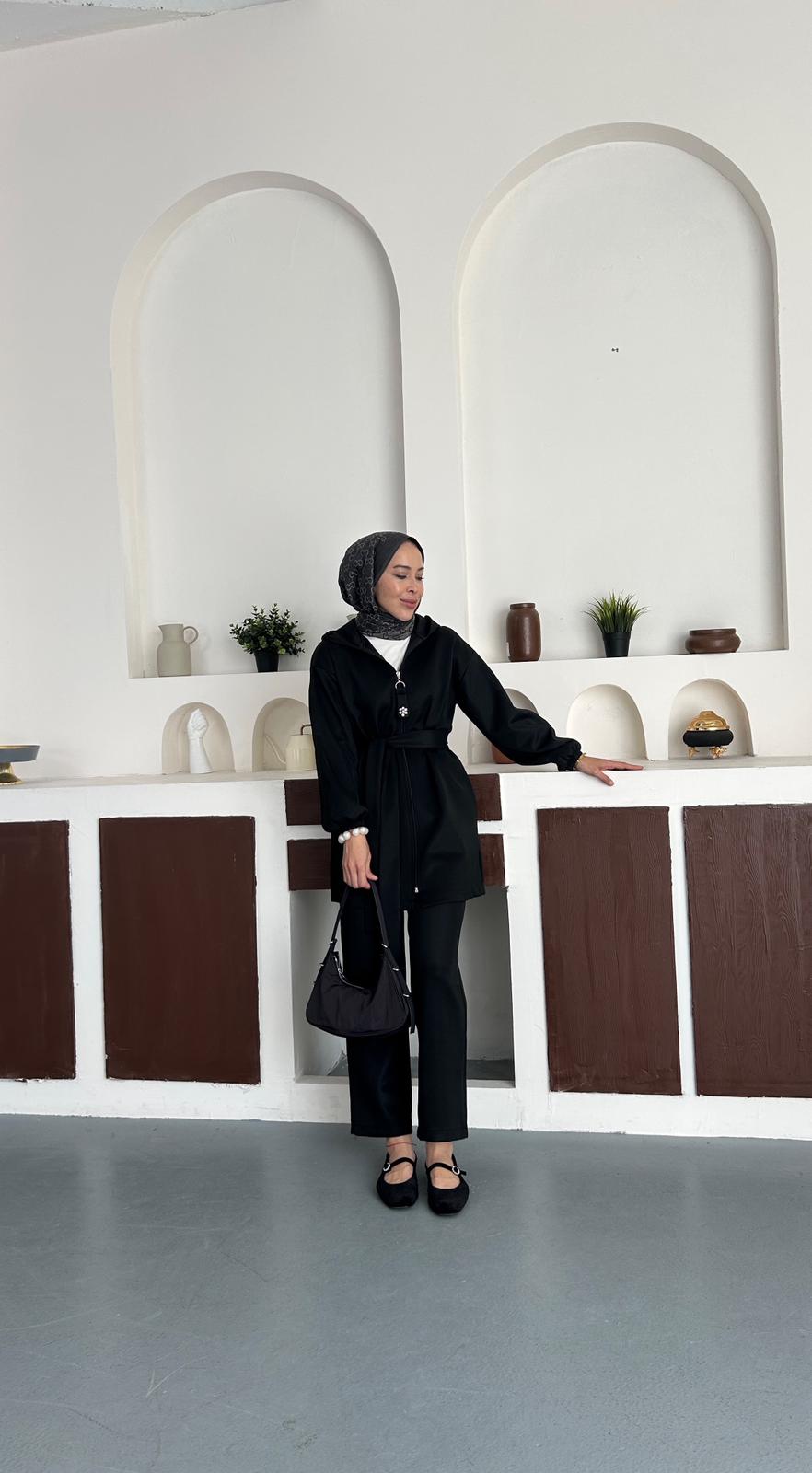 Scuba taş detaylı takım - Siyah