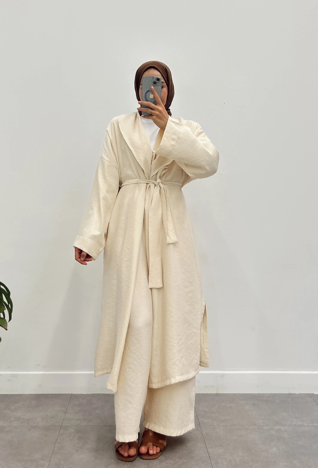 Uzun Kimono Takım - Krem