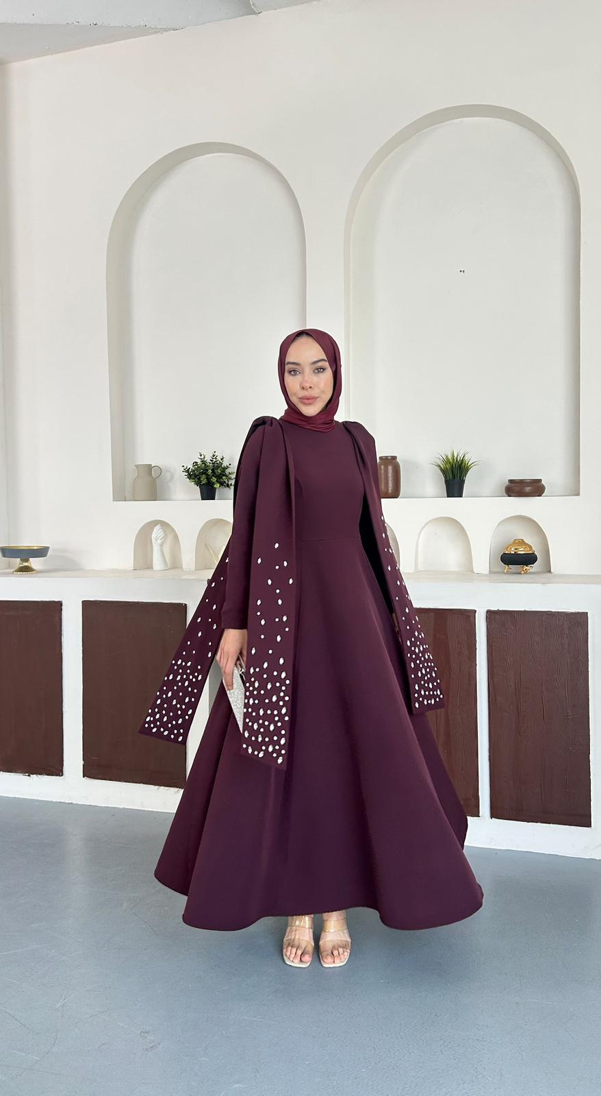 TAŞLI ABİYE  - Bordo