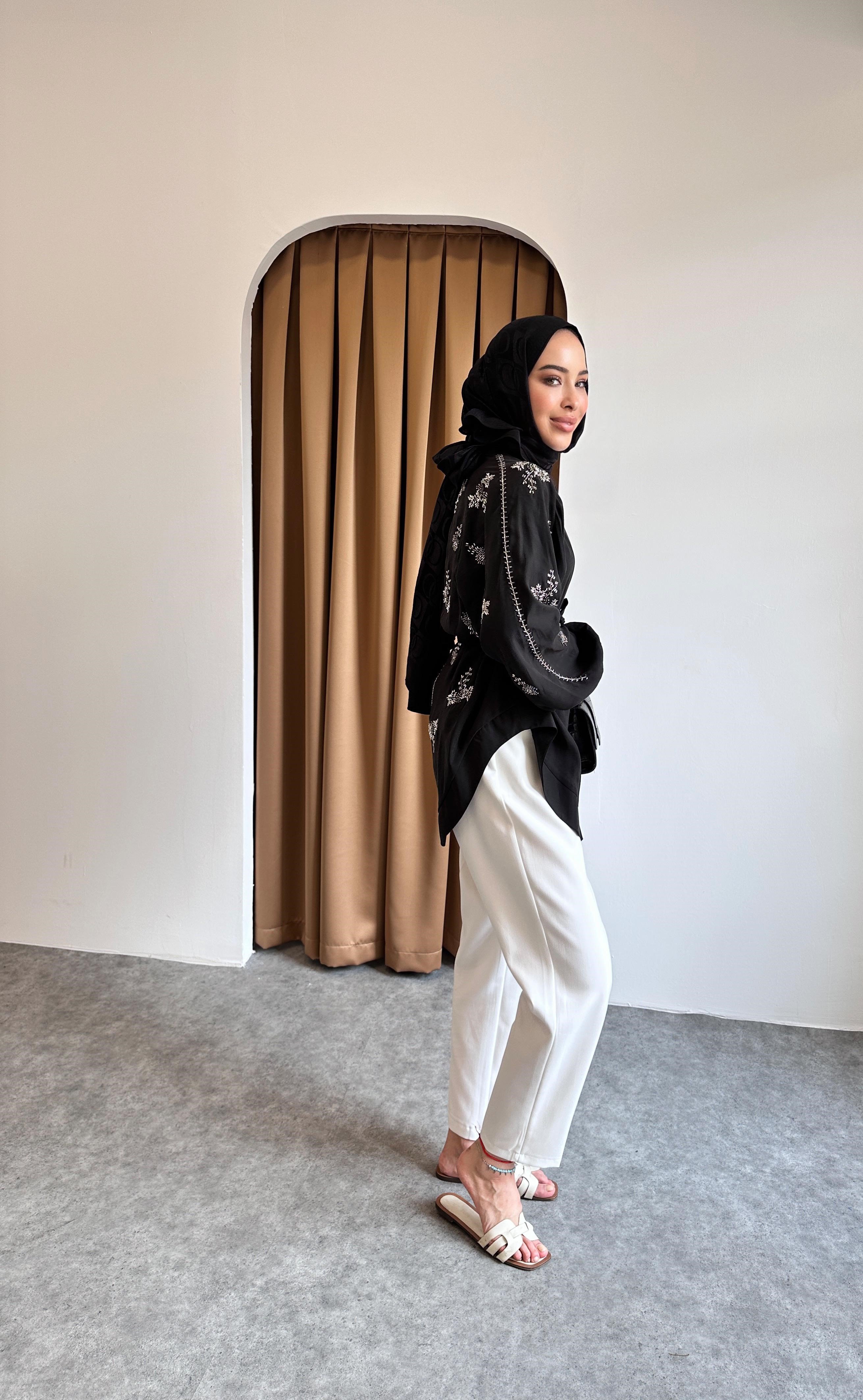 Taş detaylı kimono - Siyah