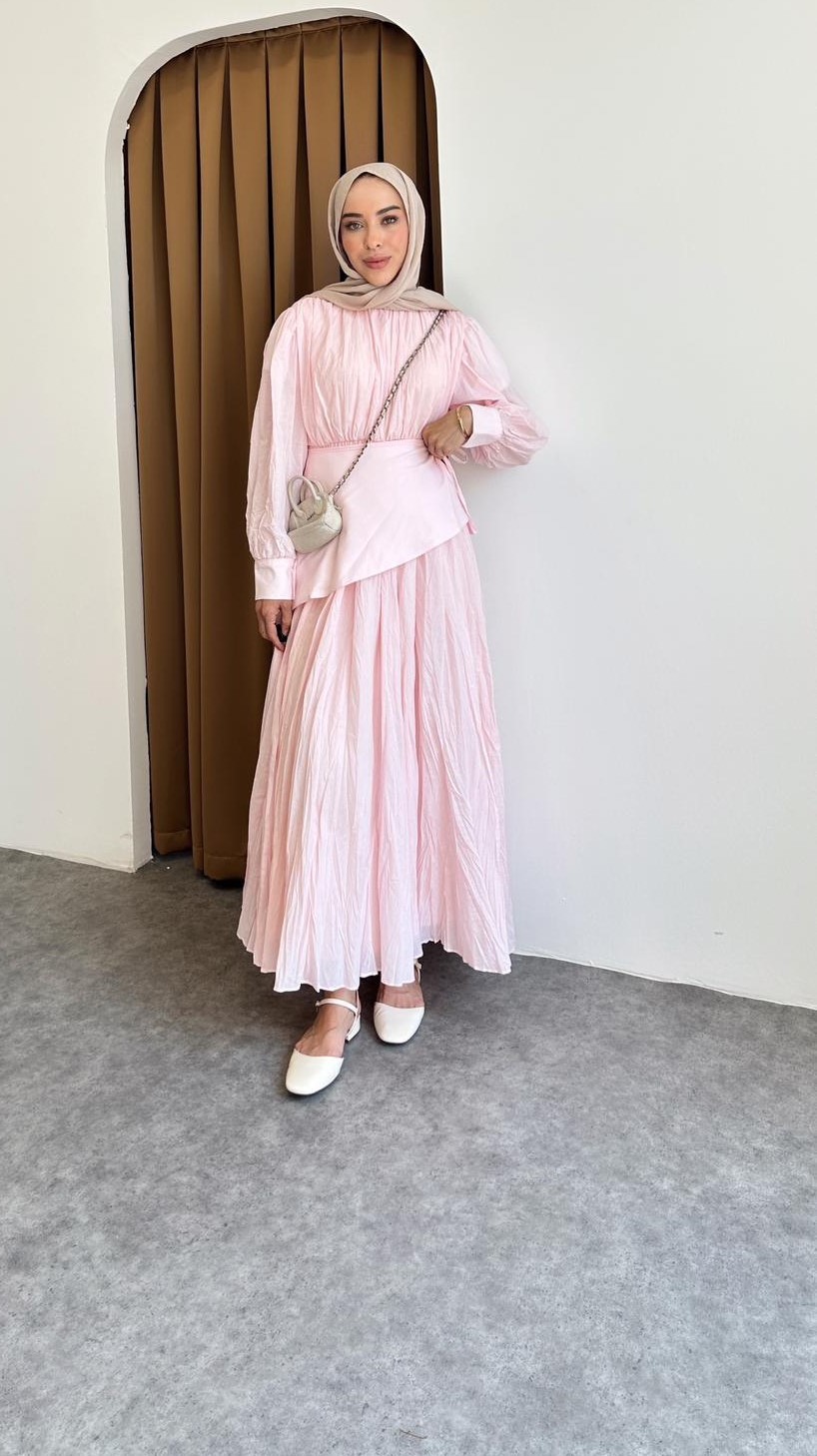 Luna volan elbise - Pembe