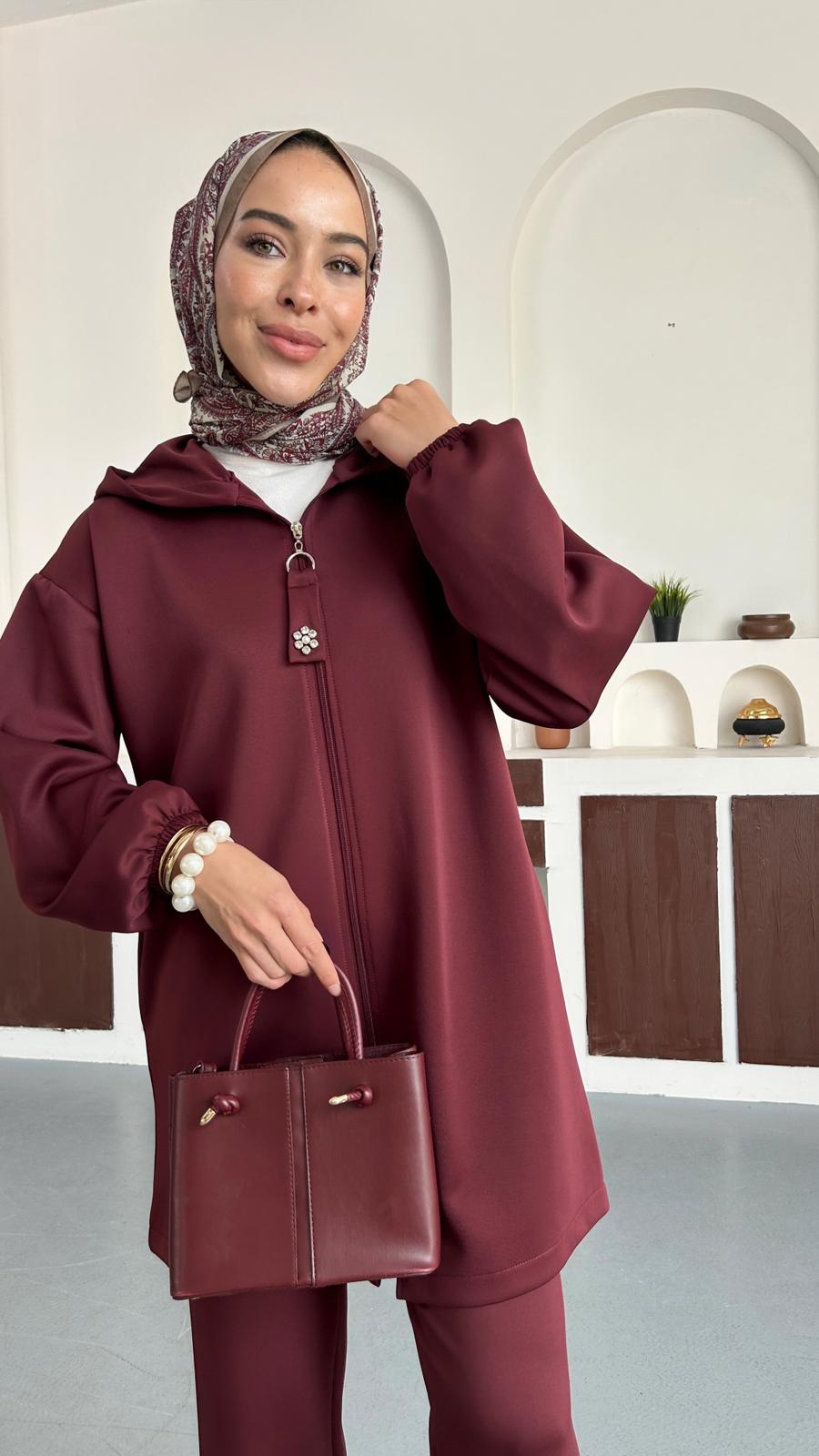 Scuba taş detaylı takım - Bordo