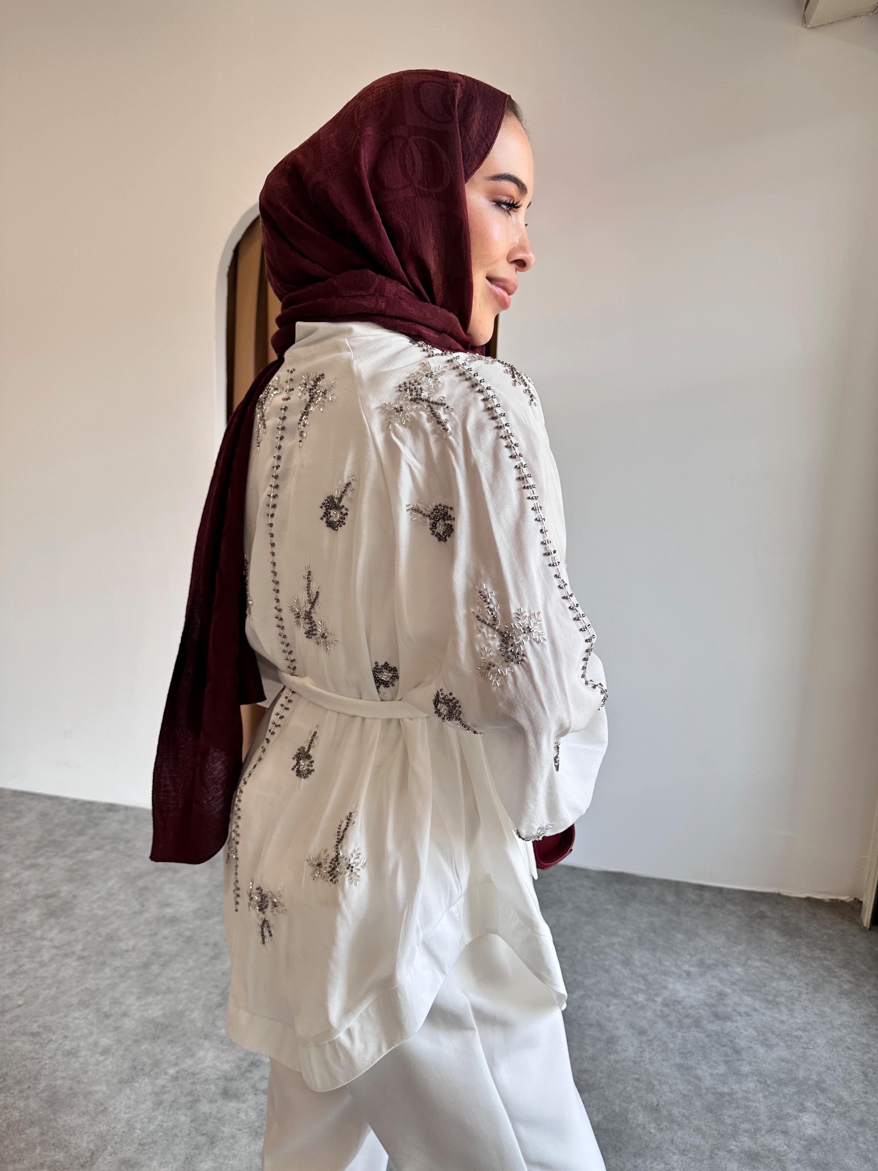 Taş detaylı kimono - Beyaz