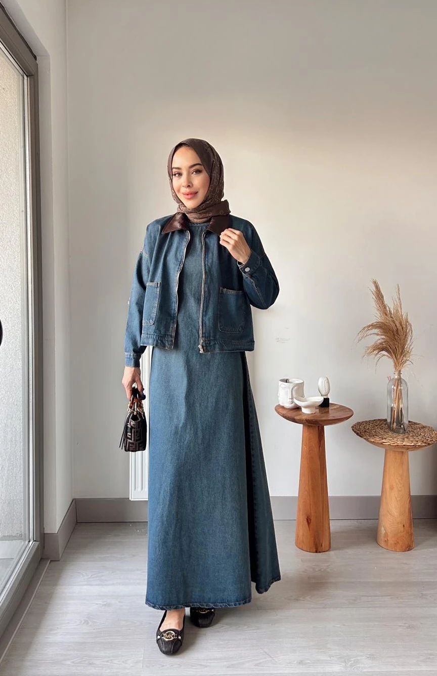 Denim ikili elbise