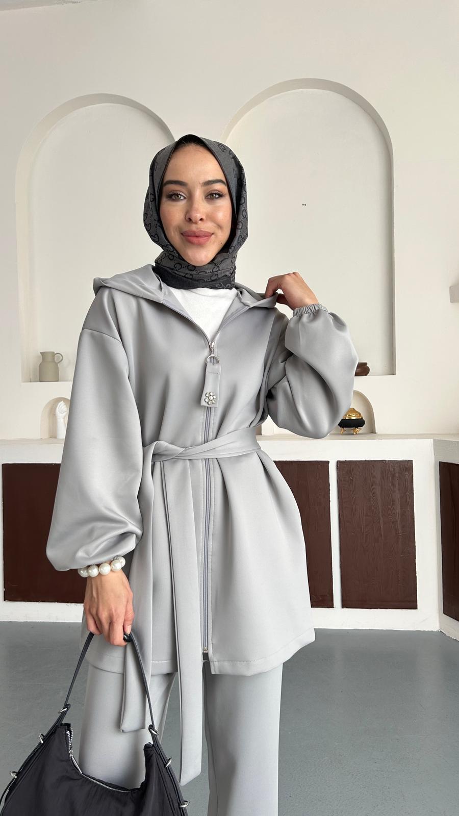 Scuba taş detaylı takım - Gri