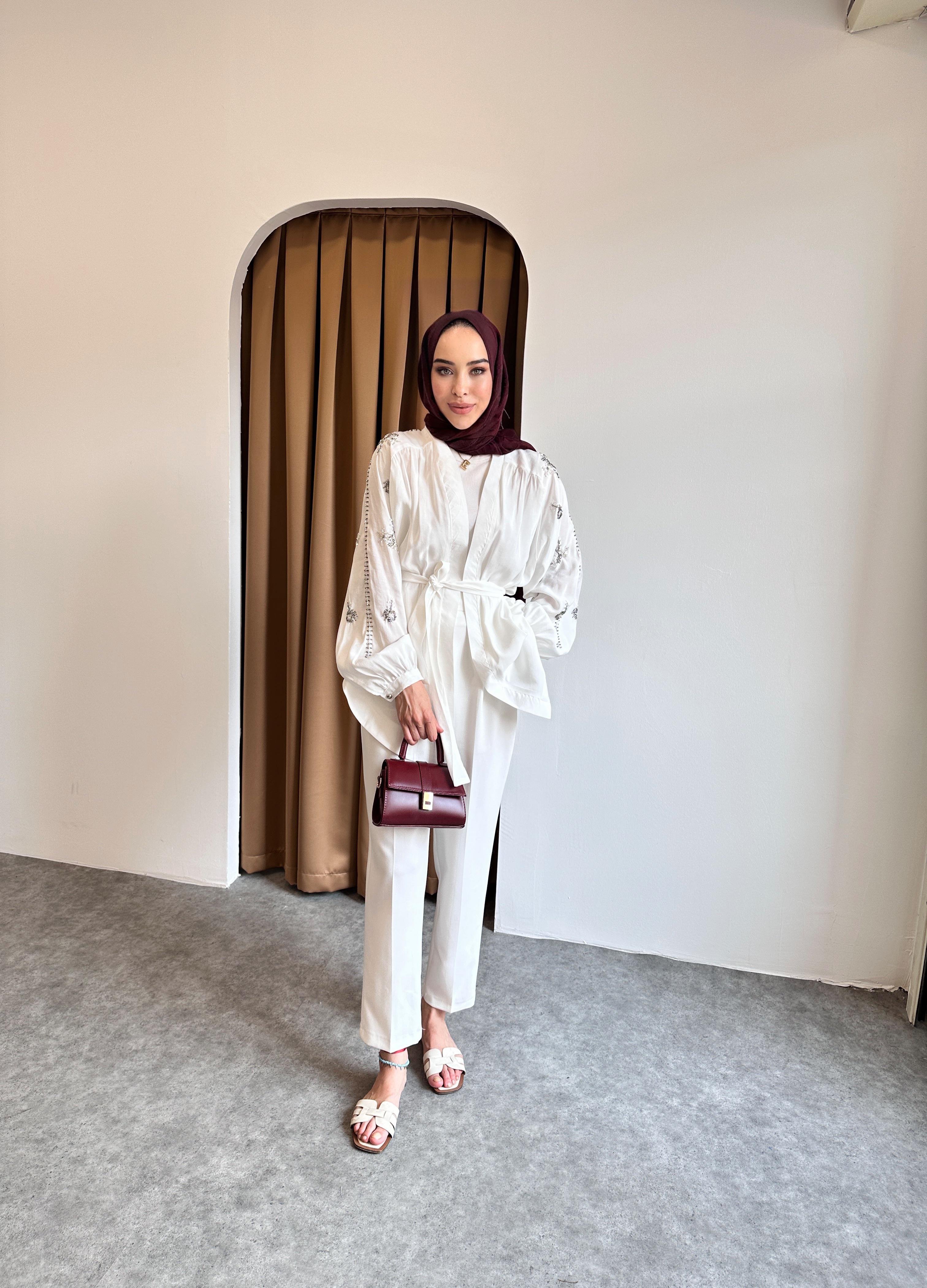 Taş detaylı kimono - Beyaz