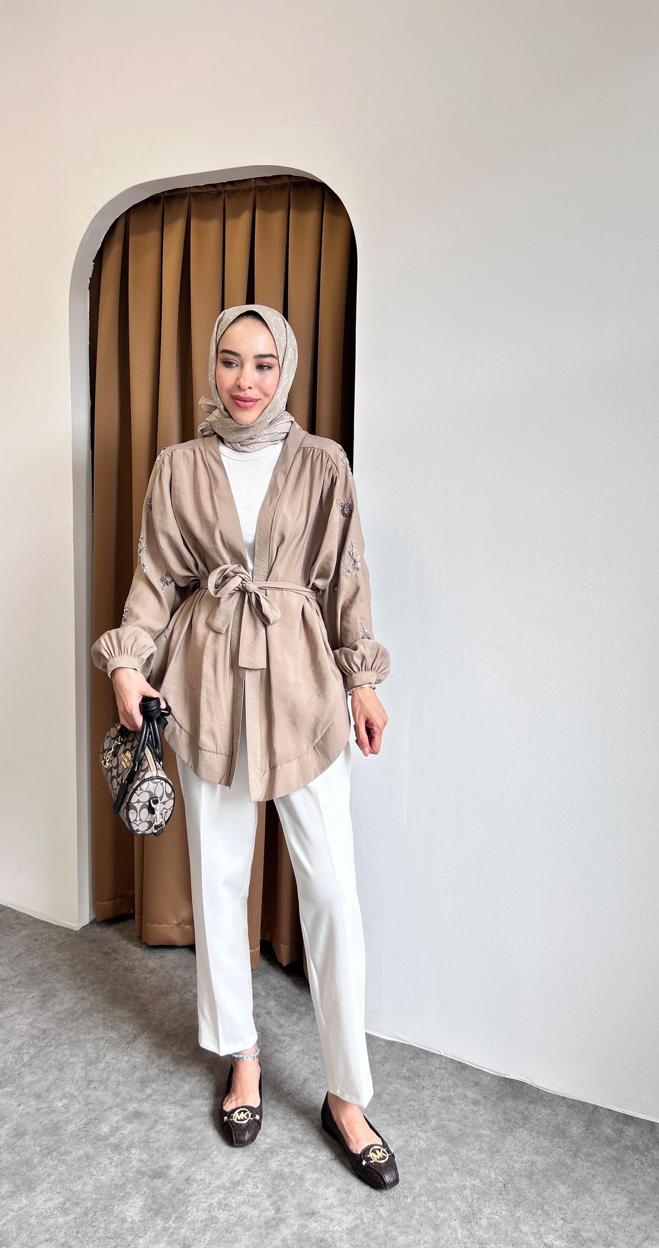 Taş detaylı kimono - kese kağıdı
