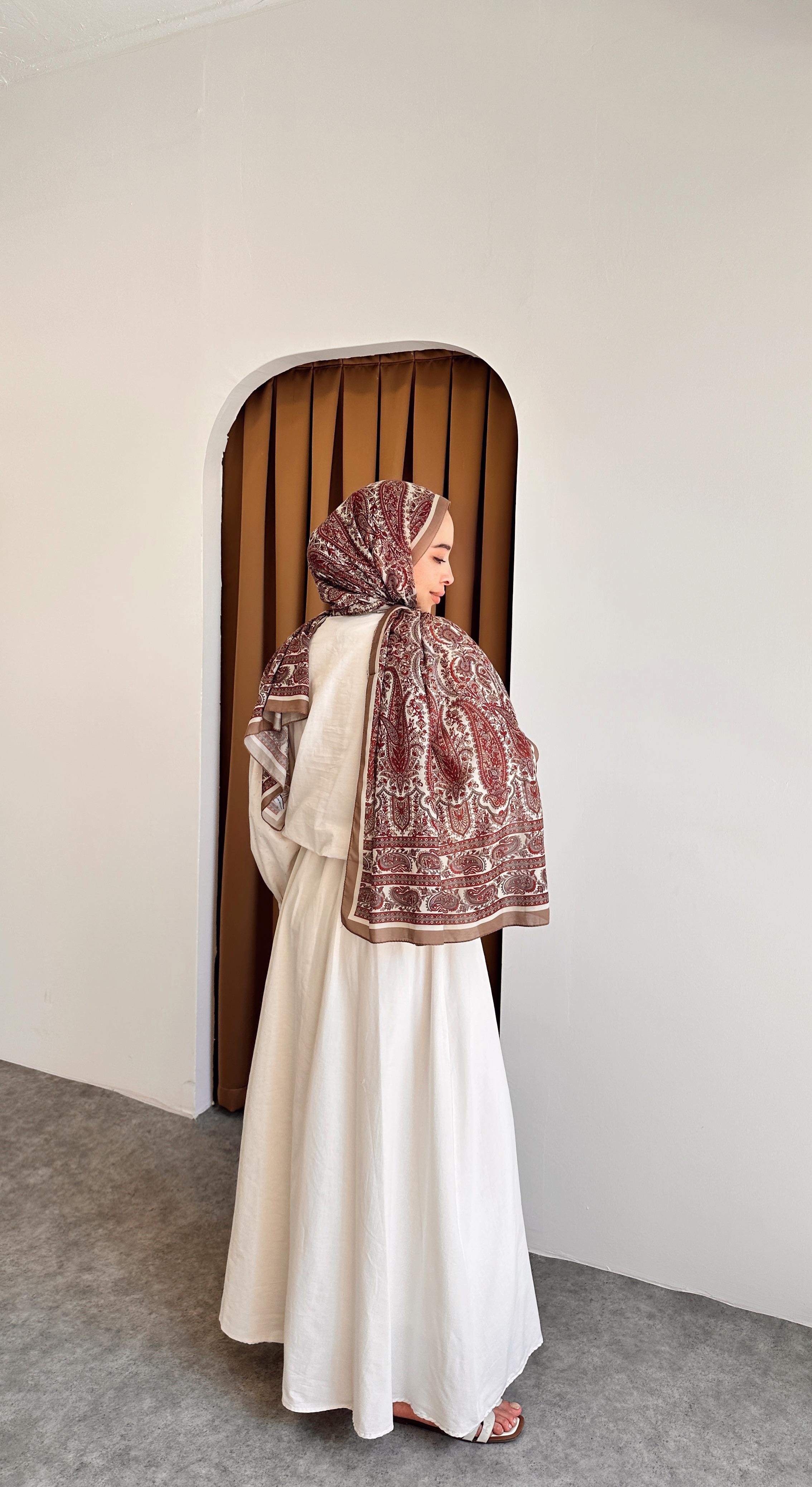Taşlı pamuk elbise - Krem