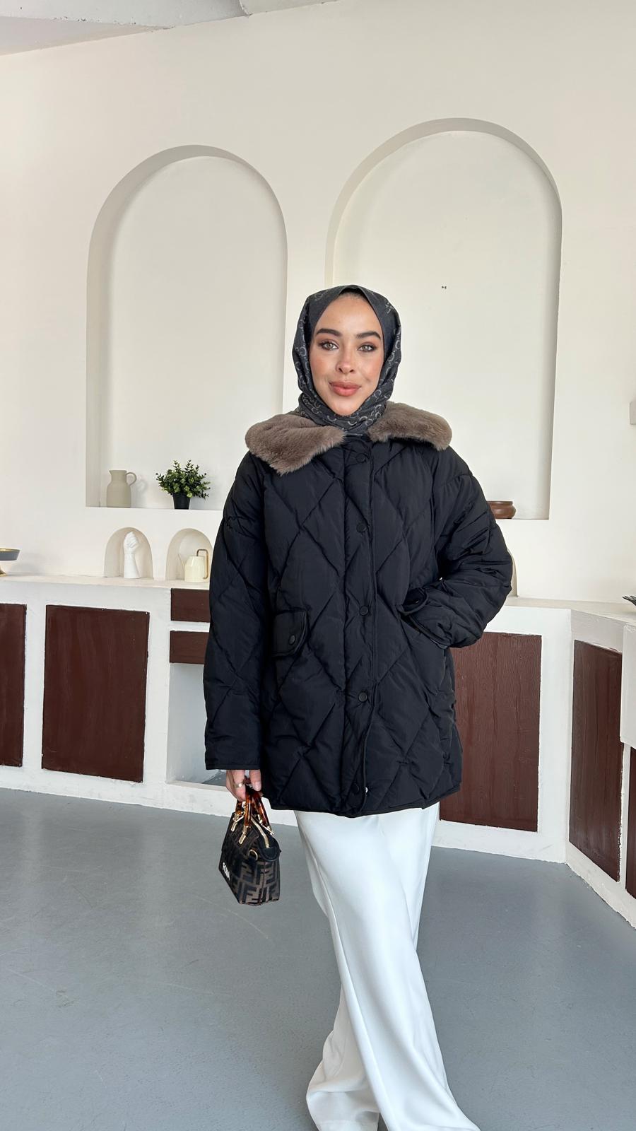 Kürk detaylı şişme kaban