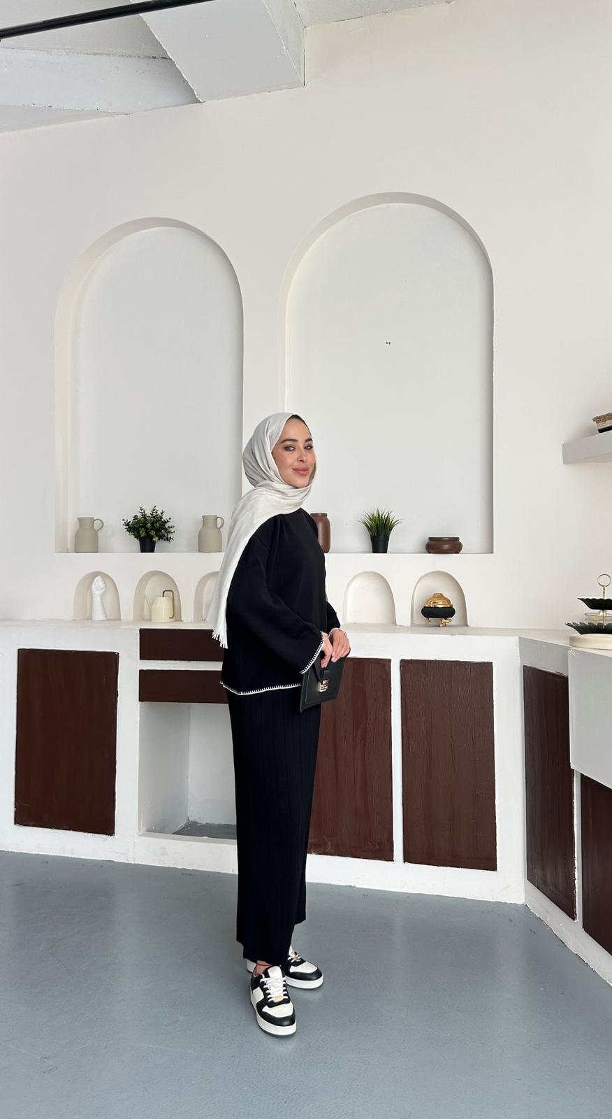 Şerit triko takım - Siyah