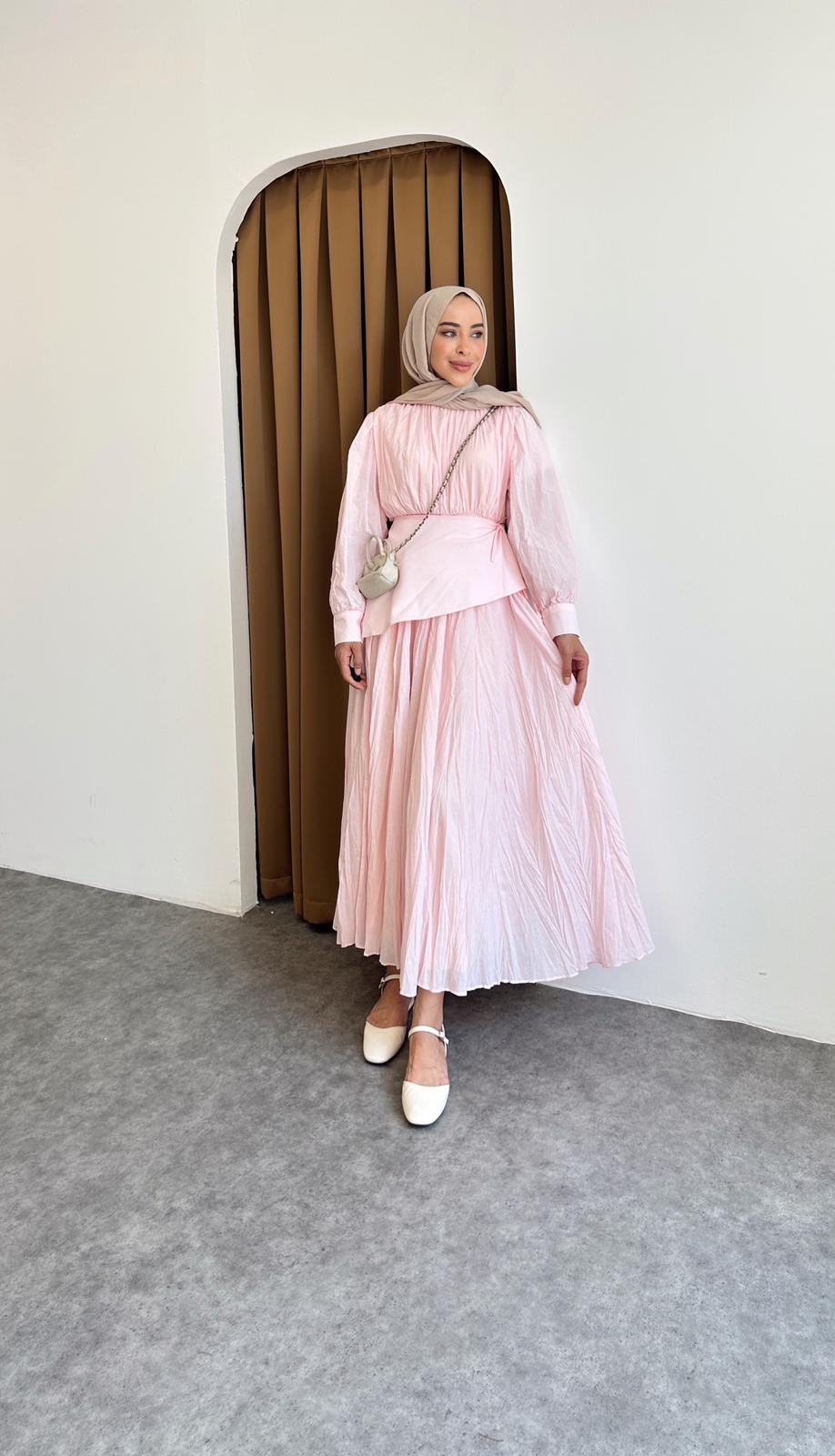 Luna volan elbise - Pembe