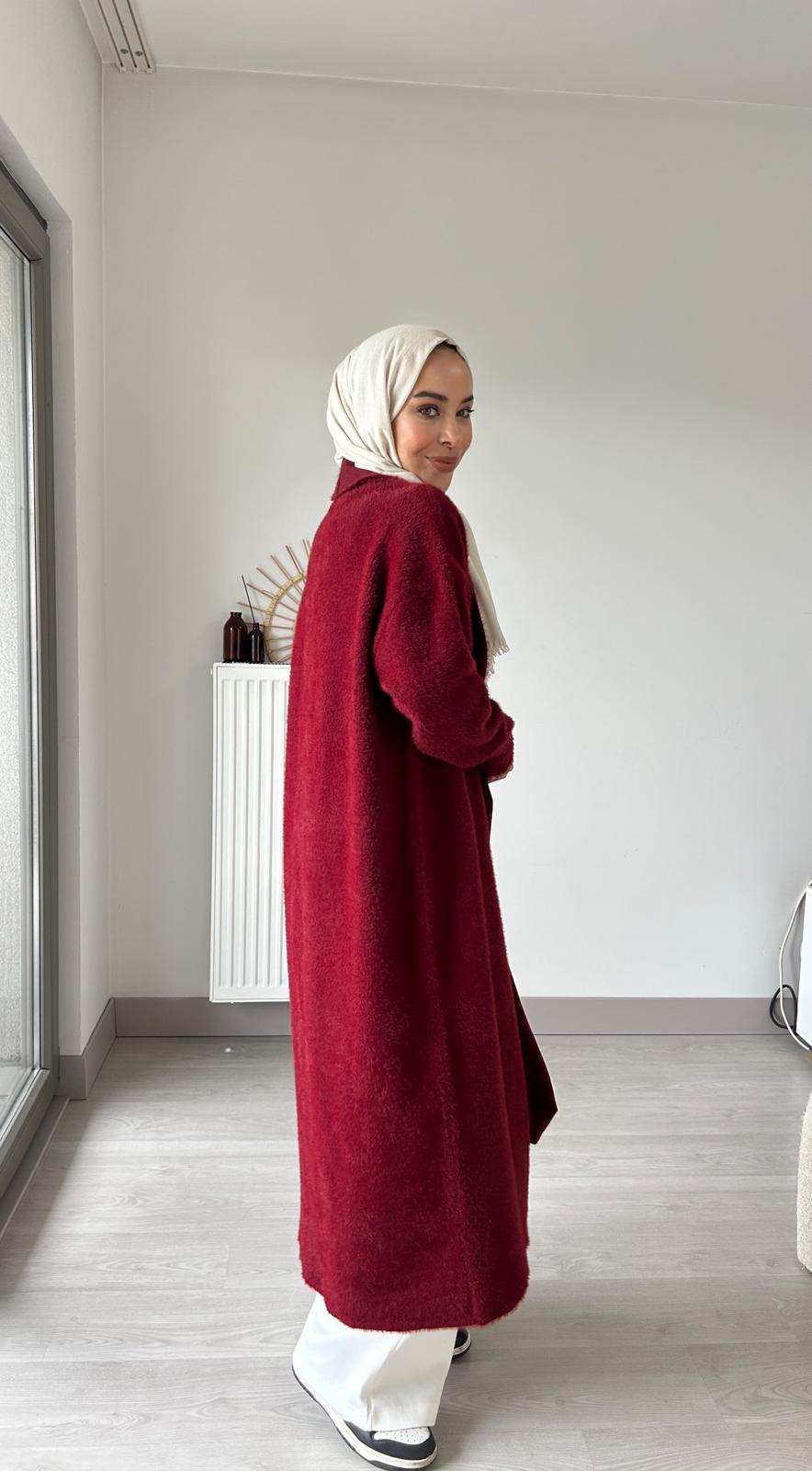 Angora kemerli hırka - Bordo