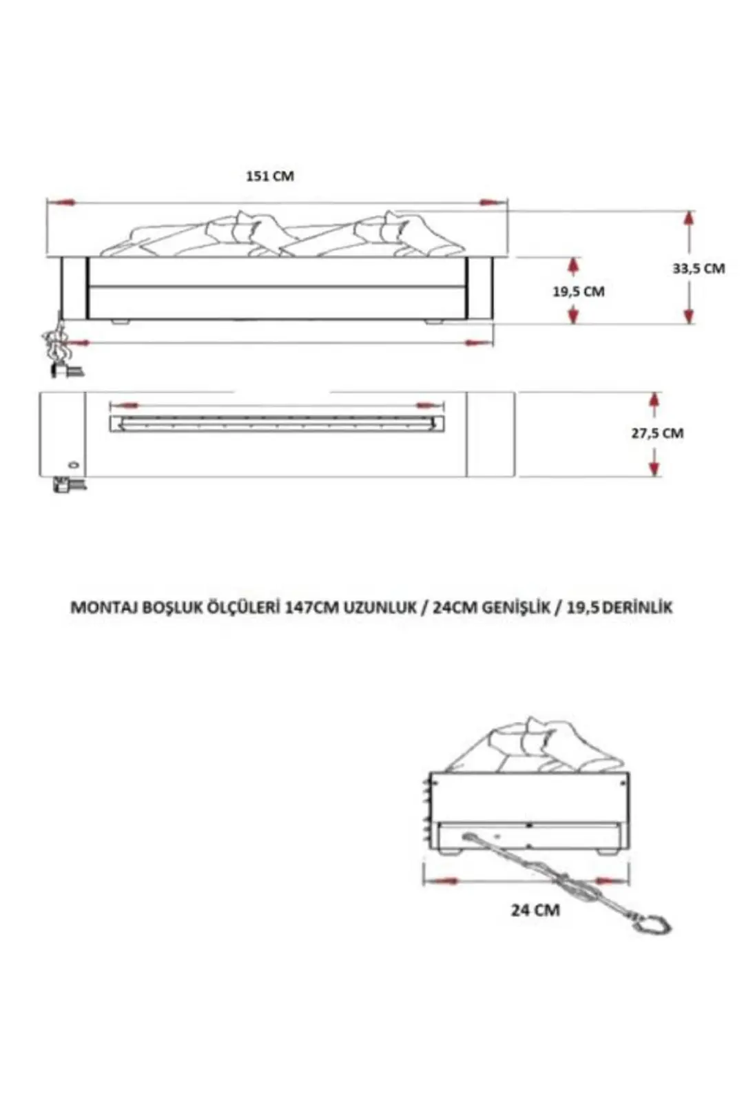 150Cm 3 Boyutlu Elektrikli Şömine | Korflame