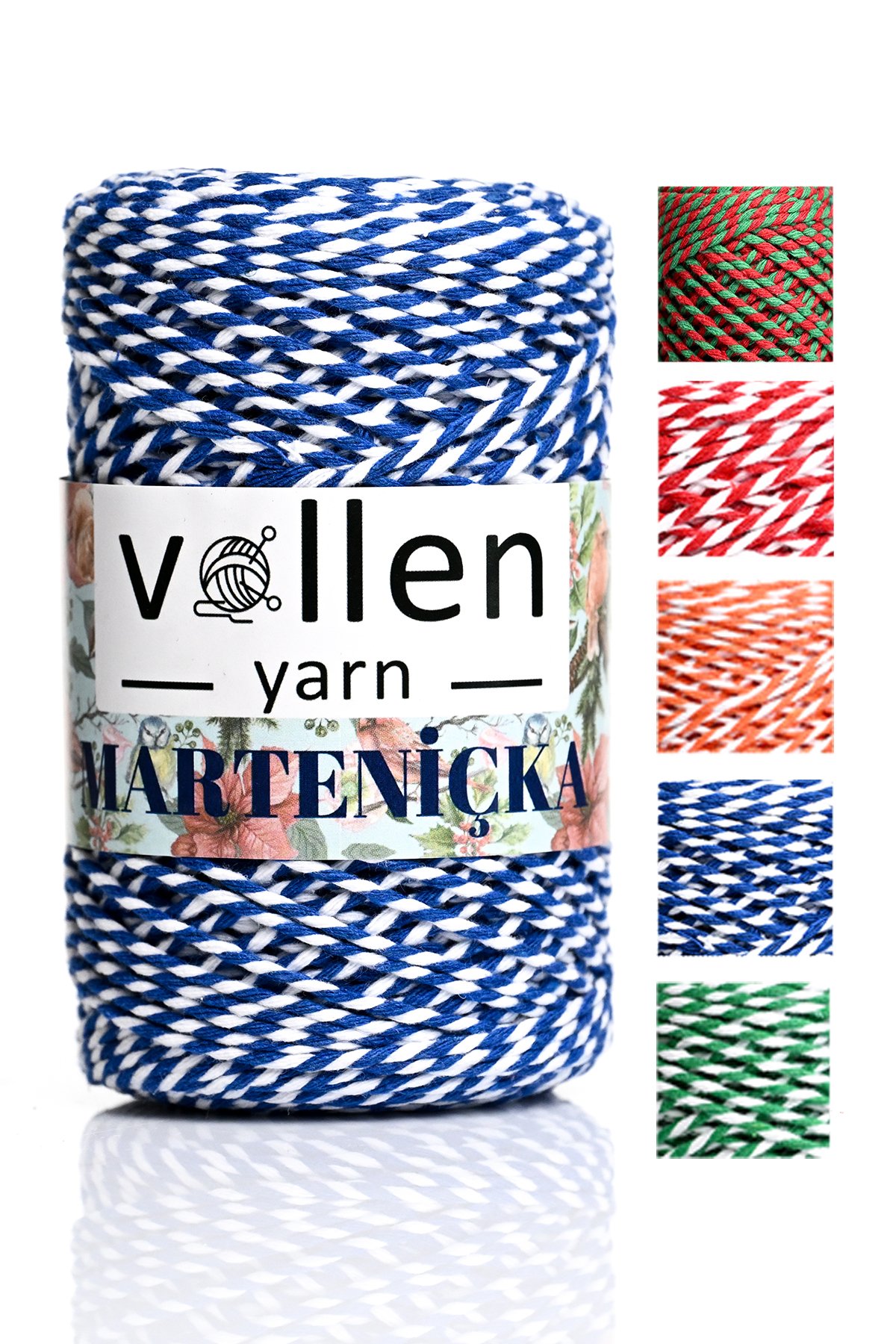 Vollen Yarn Premium 200 Metre 200 G Marteniçka Ipi   Yeşil Beyaz Paket Ip Hediye Paketleme Ipi - Mavi beyaz