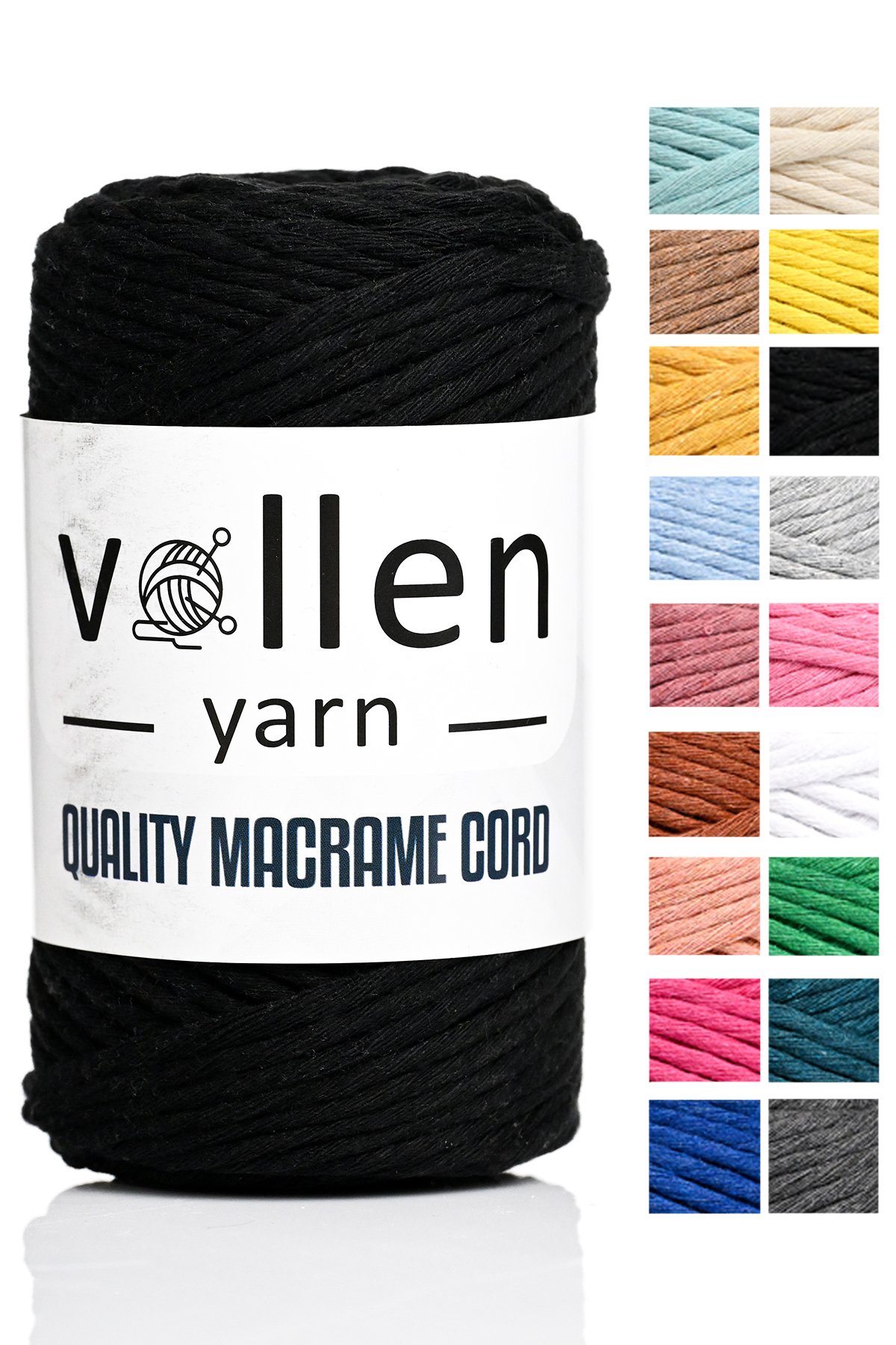 Vollen Yarn Taranan Makrome Ipi 3mm Taranabilir Pamuk Makrome Ipi Makrame Ipi  - 4302 SİYAH