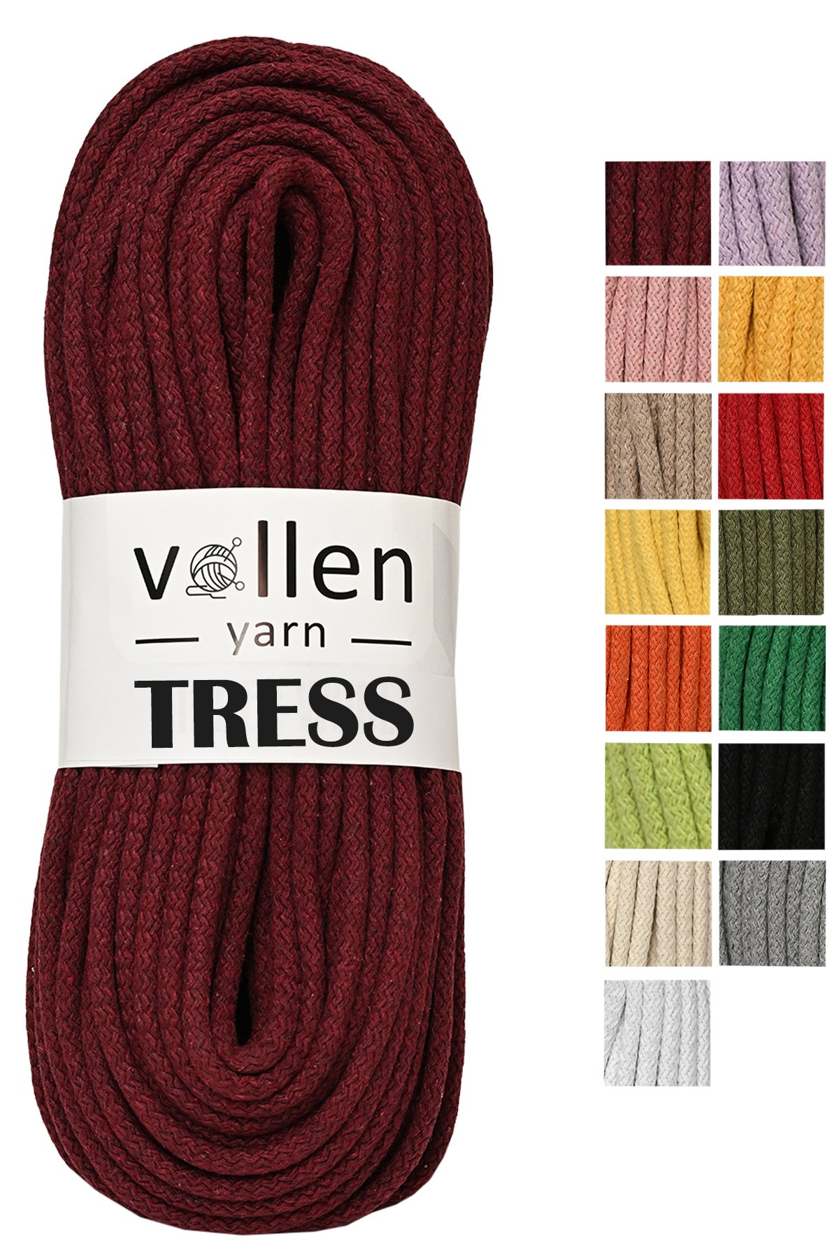 Vollen Yarn Makrome Tress İp, (10 Metre) Kordon Kaytan Dokuma İpi,Sepet İpi,Çok Amaçlı ip 