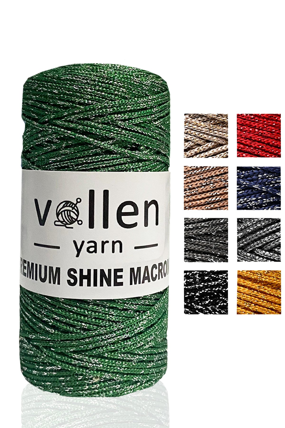 Premium Shine (Simli) Polyester Macrame 100Gr/150M, bag string, overlay string, bracelet string - 3809:Yeşil