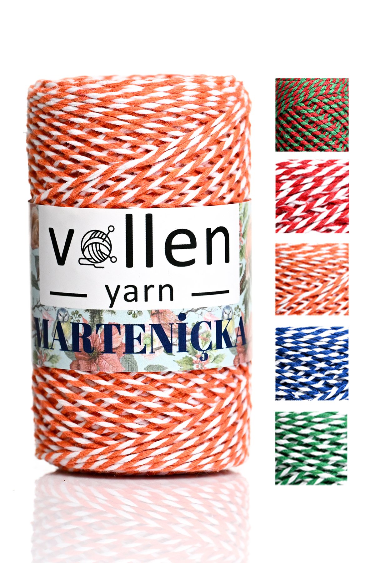 Vollen Yarn Premium 200 Metre 200 G Marteniçka Ipi   Yeşil Beyaz Paket Ip Hediye Paketleme Ipi - Turuncu Beyaz