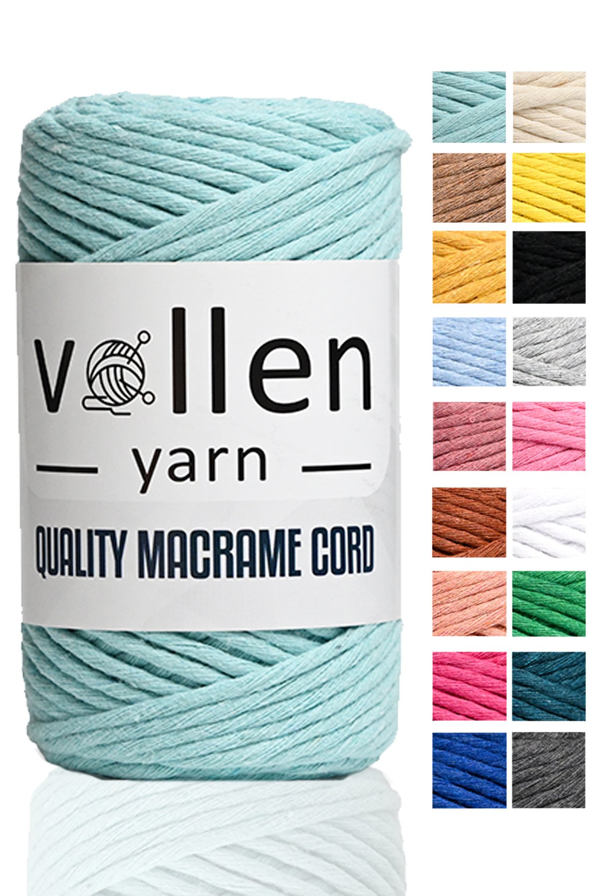 Vollen Yarn Taranan Makrome Ipi 3mm Taranabilir Pamuk Makrome Ipi Makrame Ipi  - 4317 SU YEŞİLİ