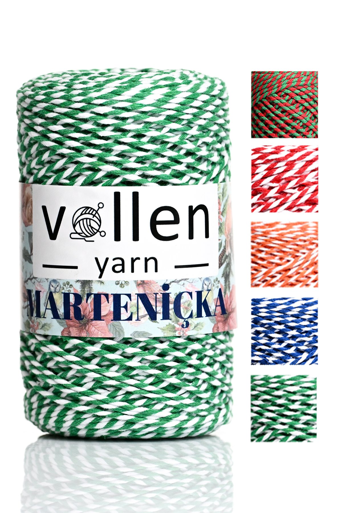 Vollen Yarn Premium 200 Metre 200 G Marteniçka Ipi   Yeşil Beyaz Paket Ip Hediye Paketleme Ipi - Yeşil Beyaz